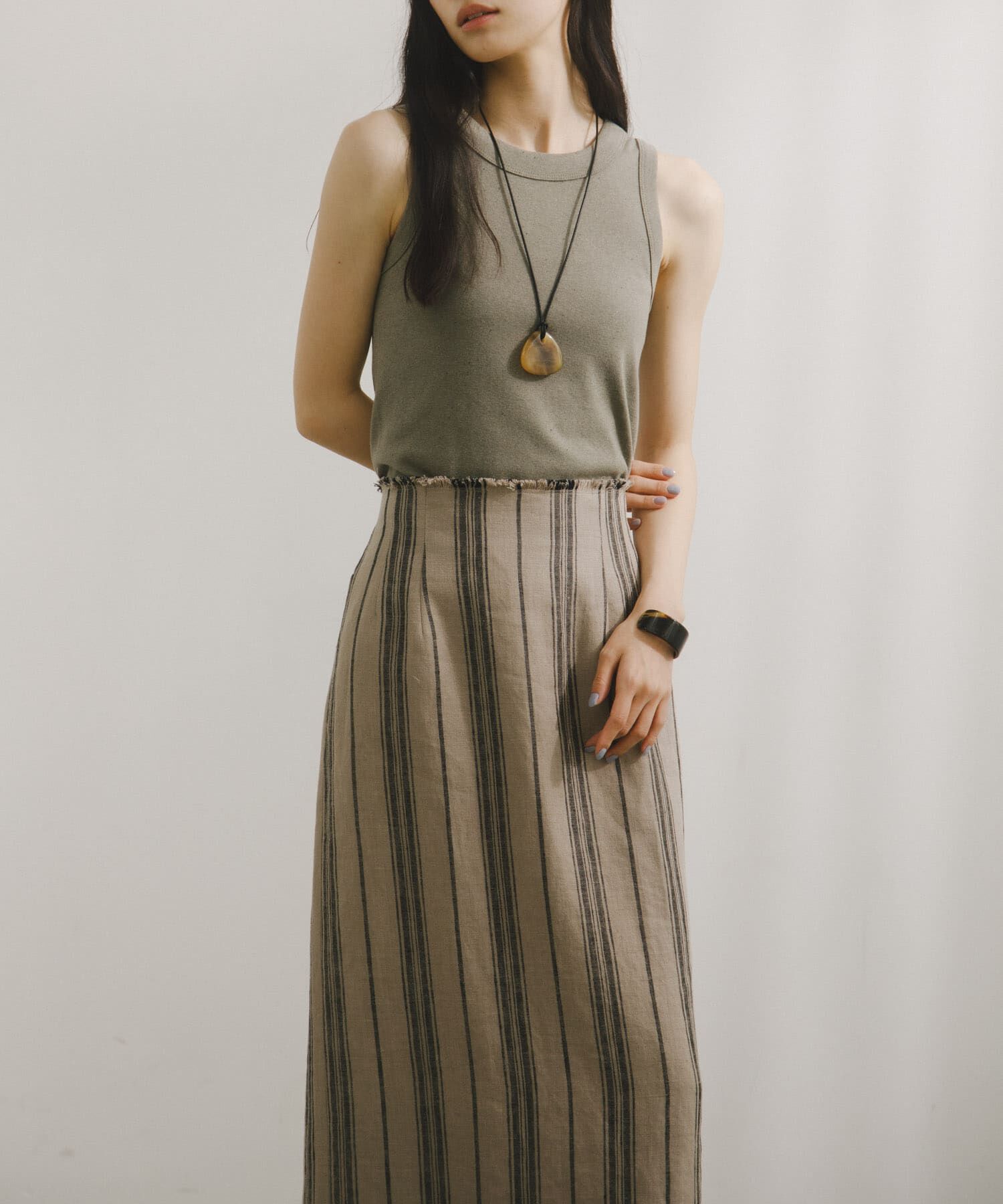 URBAN RESEARCH DOORS「Linen Stripe I-Line Skirt」|スカート|