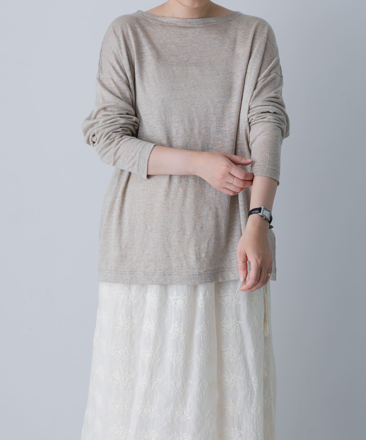 かぐれ「リネンボートネックカットソー」|Tシャツ・カットソー|ナチュラル