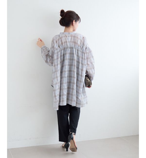  「《WEB限定アイテム》シアーガーゼバックギャザーチェックシャツ」|シャツ・ブラウス|