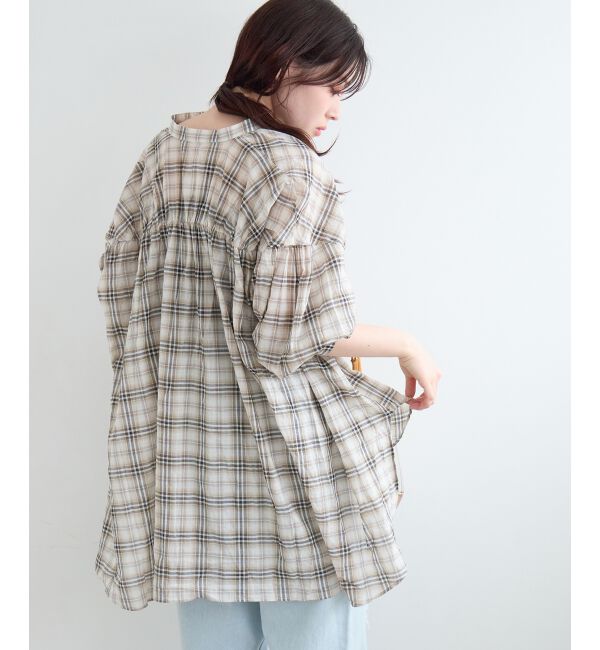  「《WEB限定アイテム》シアーガーゼバックギャザーチェックシャツ」|シャツ・ブラウス|