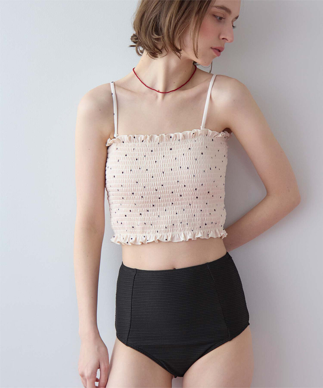 SEA DRESS「4点セット/長袖トップス付シャーリングビキニ&times;ショートパンツ/水着」|ビキニ|
