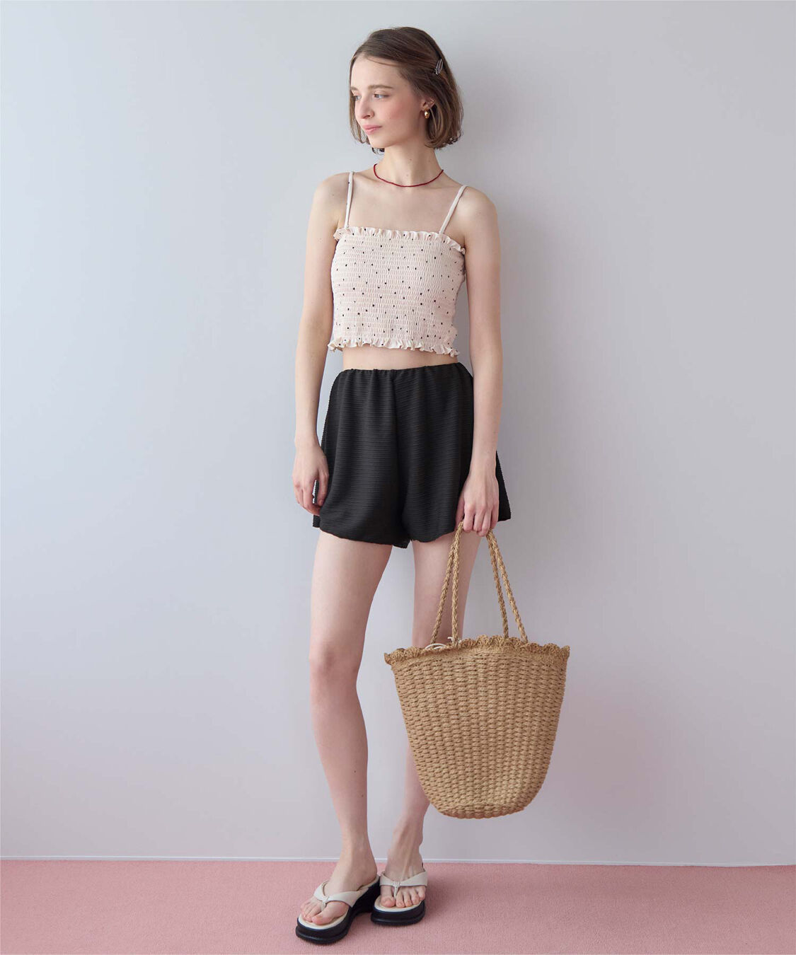 SEA DRESS「4点セット/長袖トップス付シャーリングビキニ&times;ショートパンツ/水着」|ビキニ|