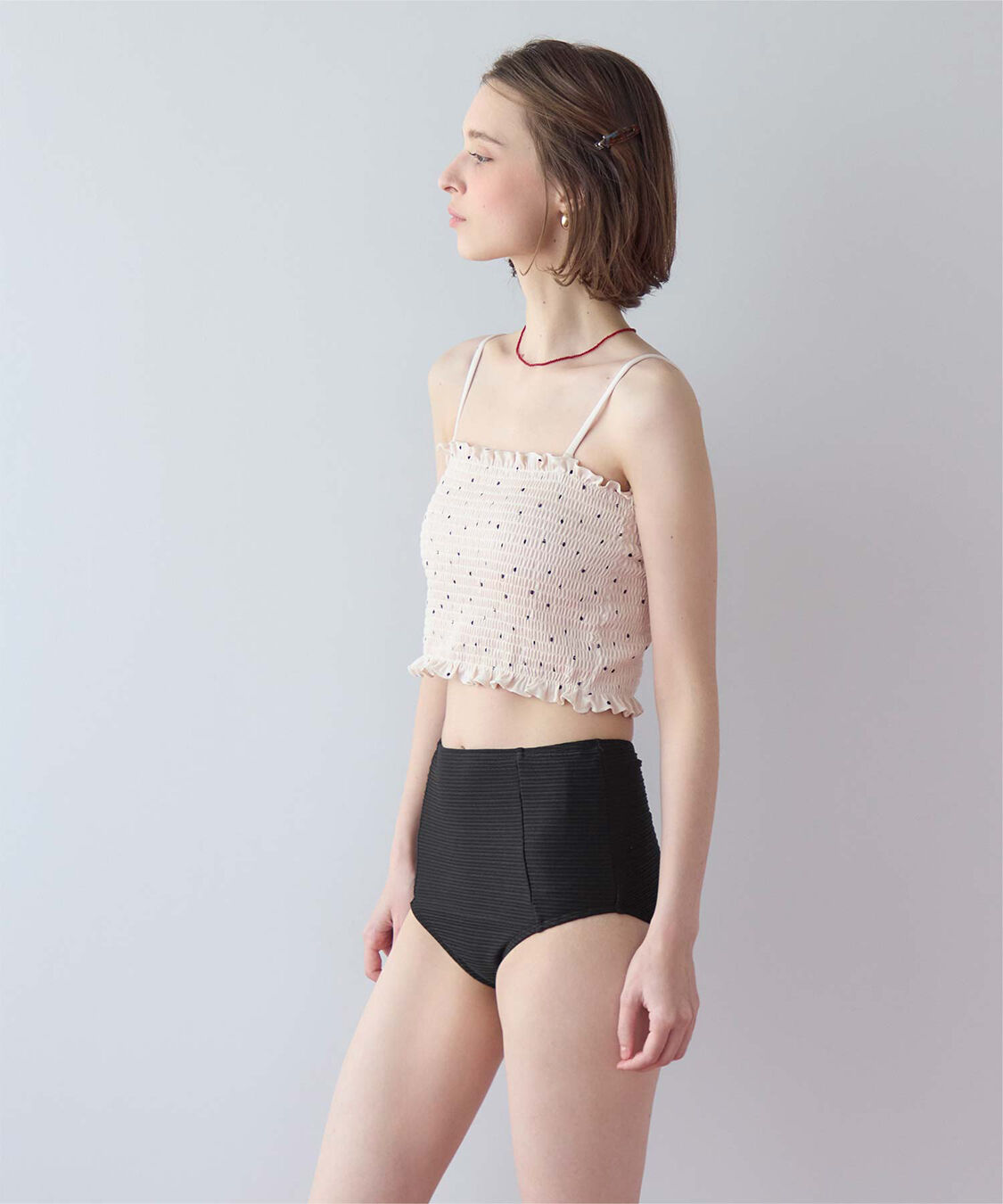 SEA DRESS「4点セット/長袖トップス付シャーリングビキニ&times;ショートパンツ/水着」|ビキニ|