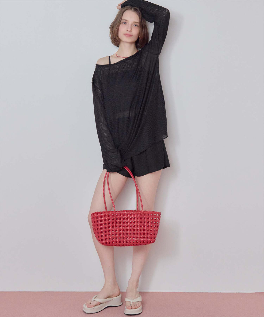 SEA DRESS「4点セット/長袖トップス付シャーリングビキニ&times;ショートパンツ/水着」|ビキニ|