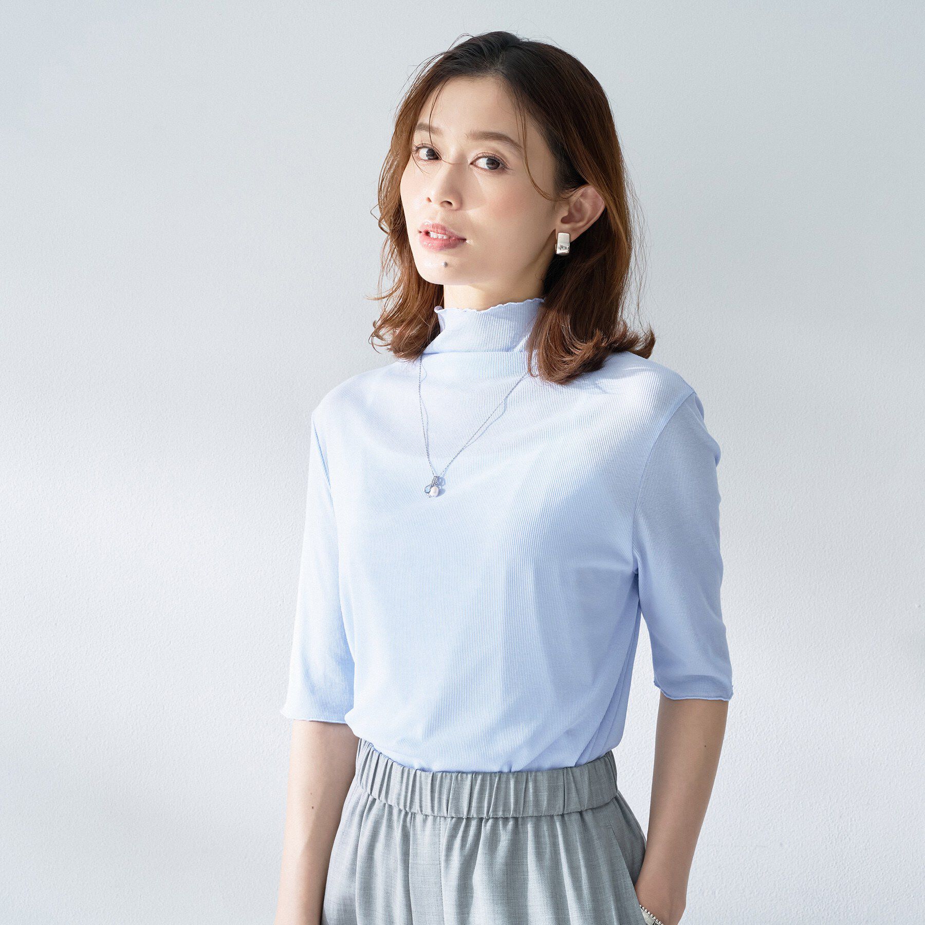 UNTITLED「シアーテレコハイネックトップス」|Tシャツ・カットソー|サックスブルー(09