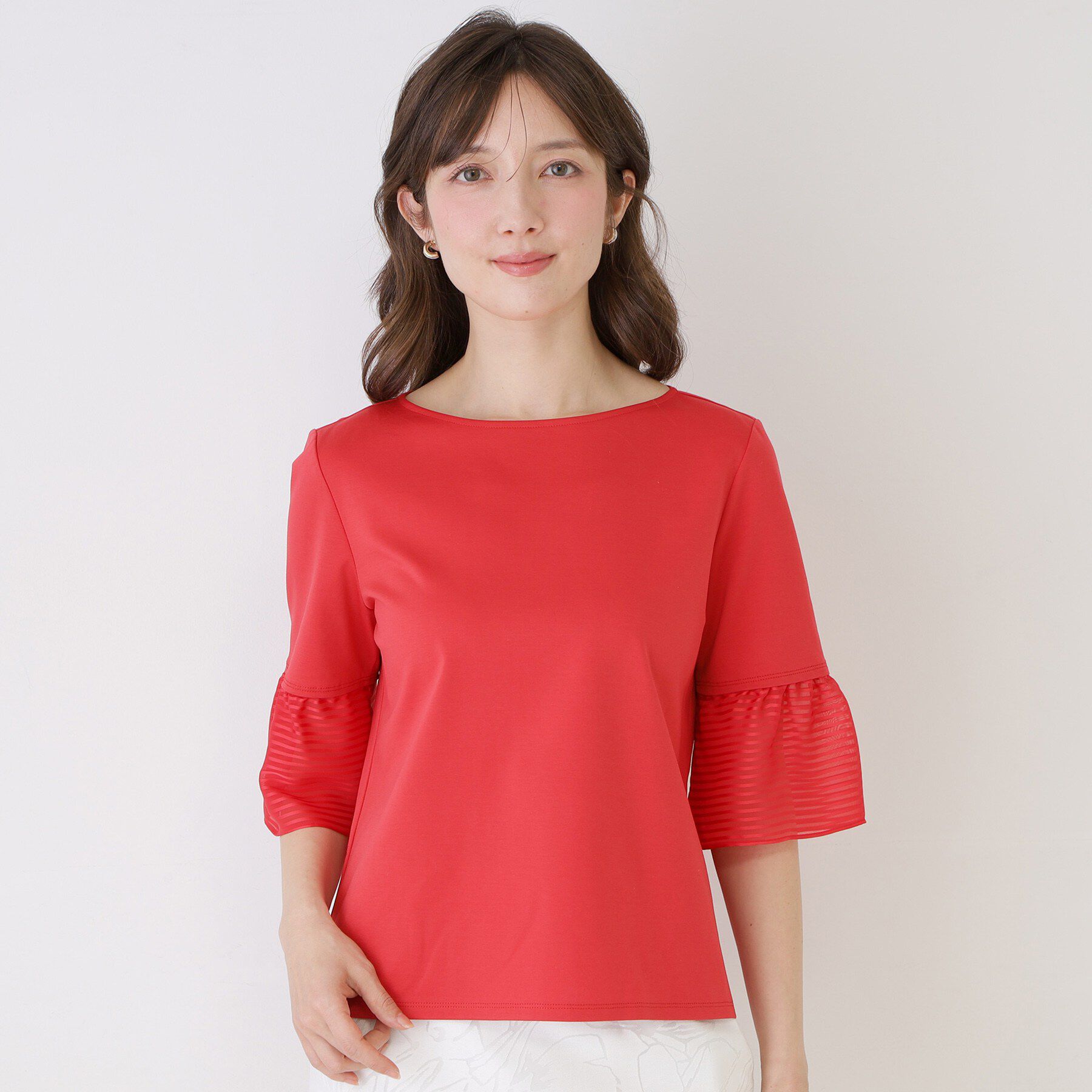 COUP DE CHANCE「【5分袖／日本製／接触冷感】異素材ドッキングカットソー」|Tシャツ・カットソー|