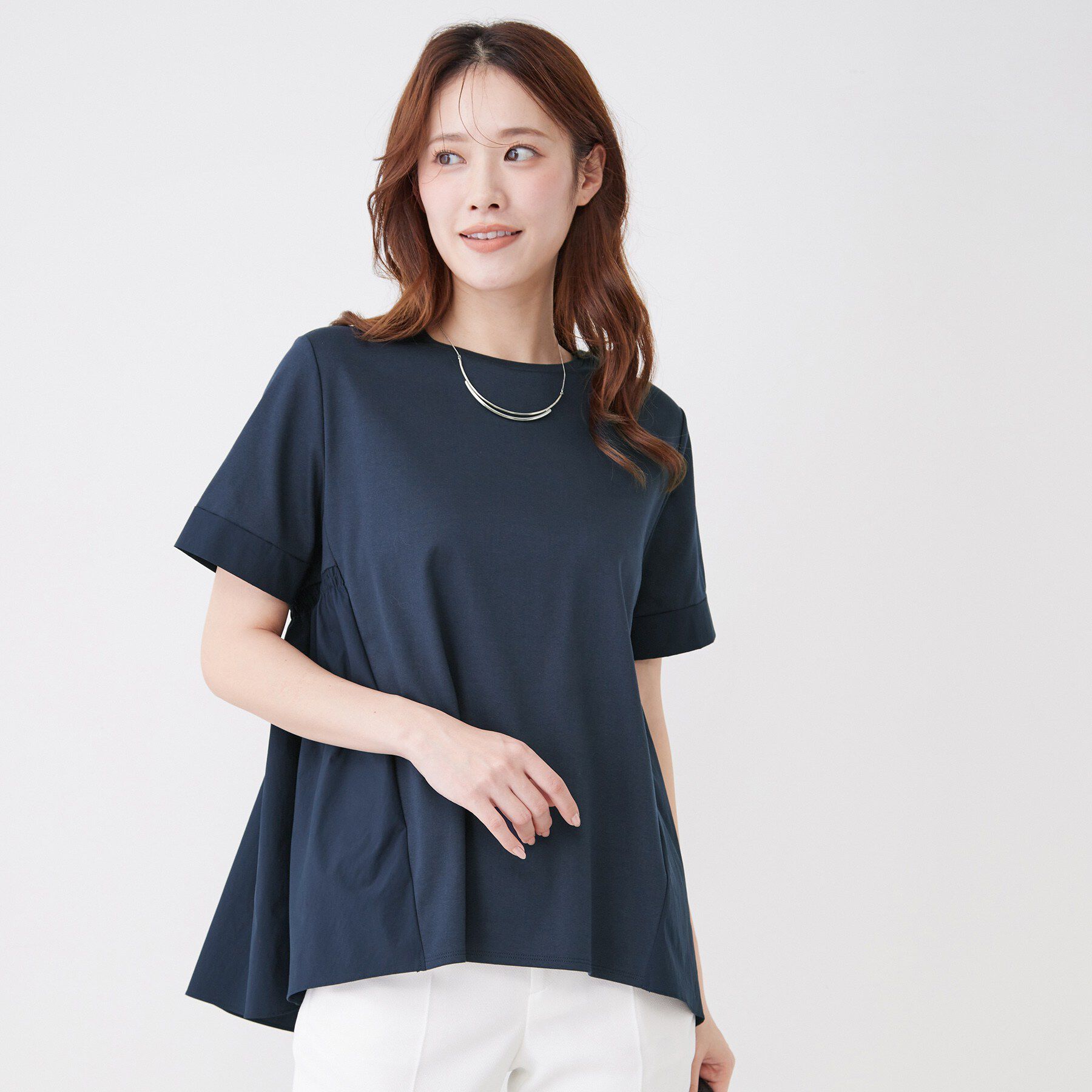 COUP DE CHANCE「【手洗い可／日本製】バックペプラムデザイン プルオーバー」|Tシャツ・カットソー|ネイビー(094)