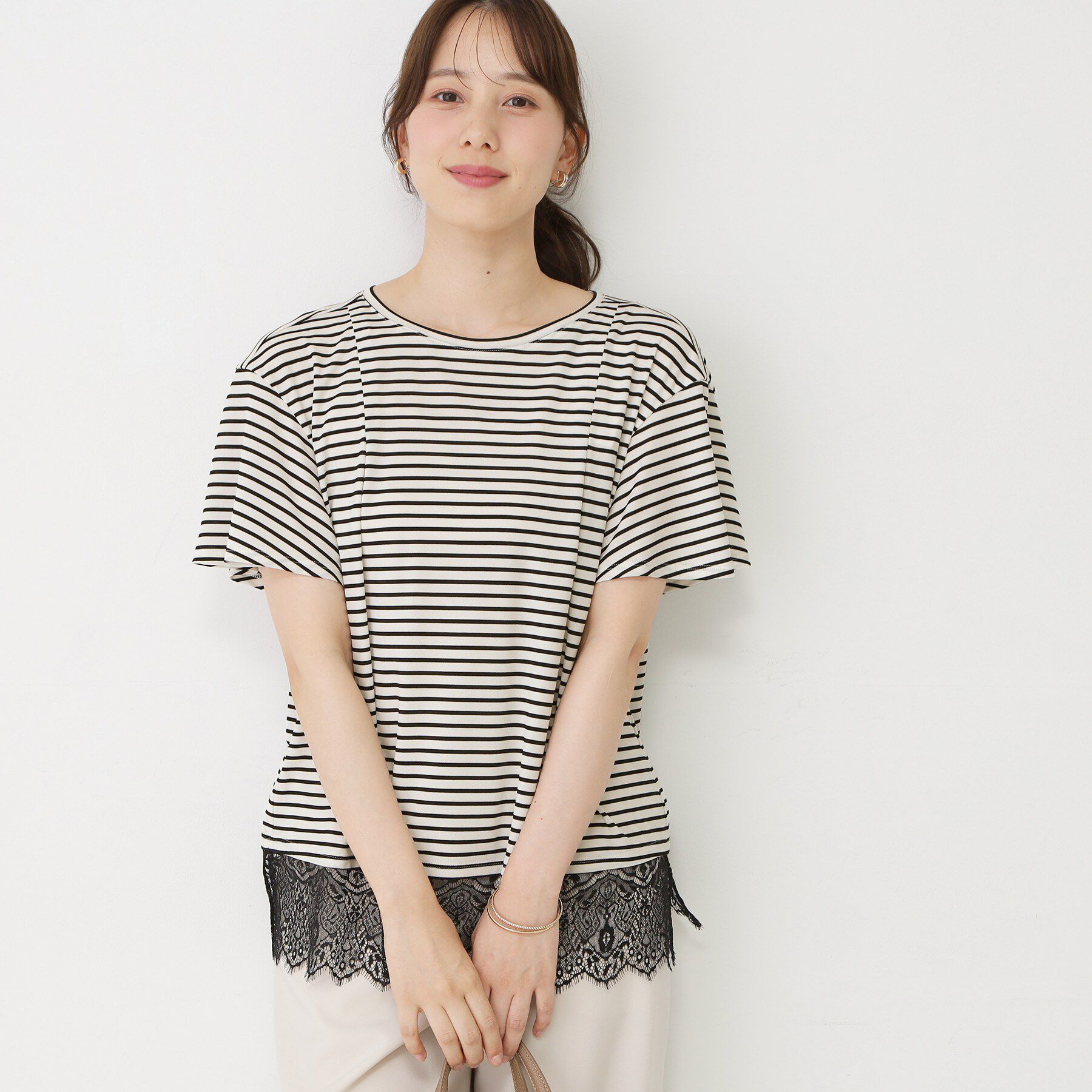 COUP DE CHANCE「【手洗い可／日本製／接触冷感】裾レースカットソー」|Tシャツ・カットソー|