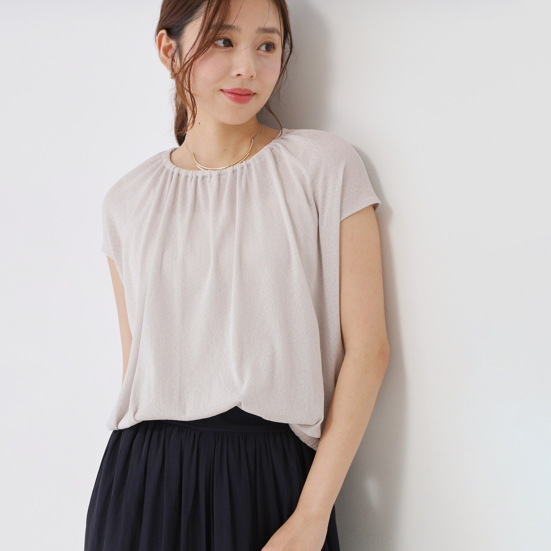 COUP DE CHANCE「【手洗い可／日本製】フレンチスリーブトップス」|Tシャツ・カットソー|ライトグレー(611