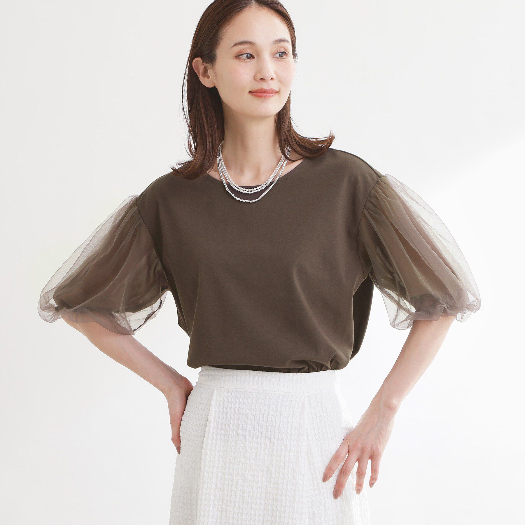Reflect「【UVカット／接触冷感／吸水速乾】チュールスリーブプルオーバー」|Tシャツ・カットソー|