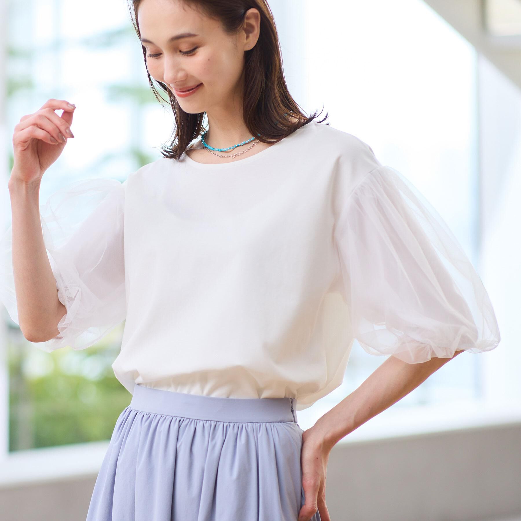 Reflect「【UVカット／接触冷感／吸水速乾】チュールスリーブプルオーバー」|Tシャツ・カットソー|