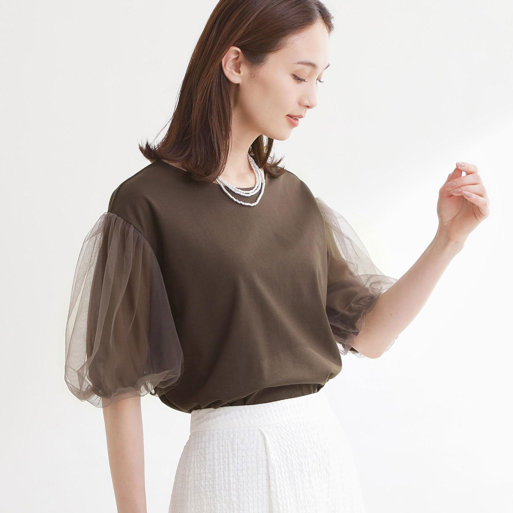 Reflect「【UVカット／接触冷感／吸水速乾】チュールスリーブプルオーバー」|Tシャツ・カットソー|ブラウン(043)