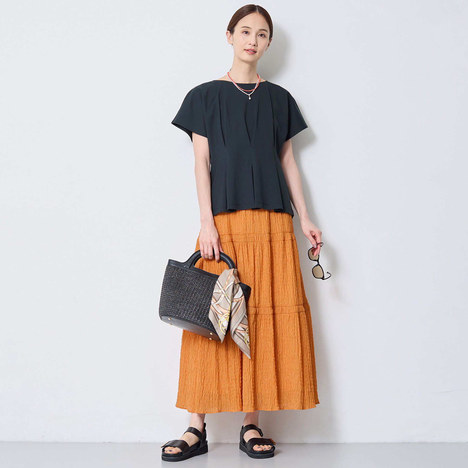 Reflect「【UVカット／接触冷感／吸水速乾】タックデザインフレアトップス」|Tシャツ・カットソー|