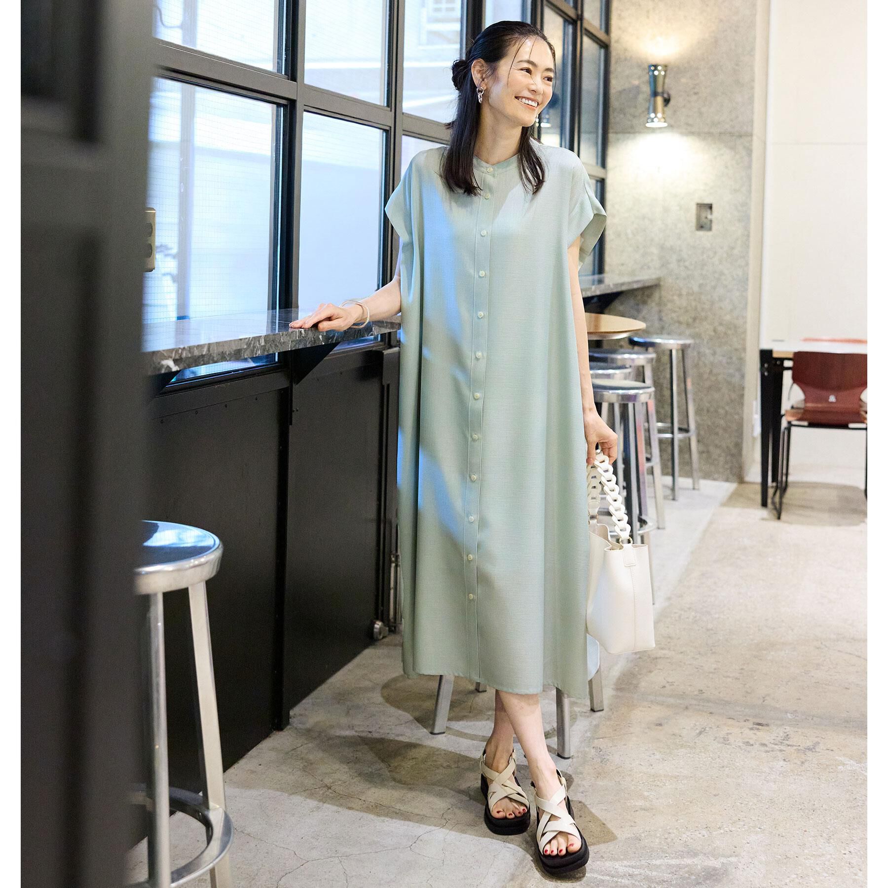 Reflect「すっきり見えバンドカラーシャツワンピース」|ワンピース|