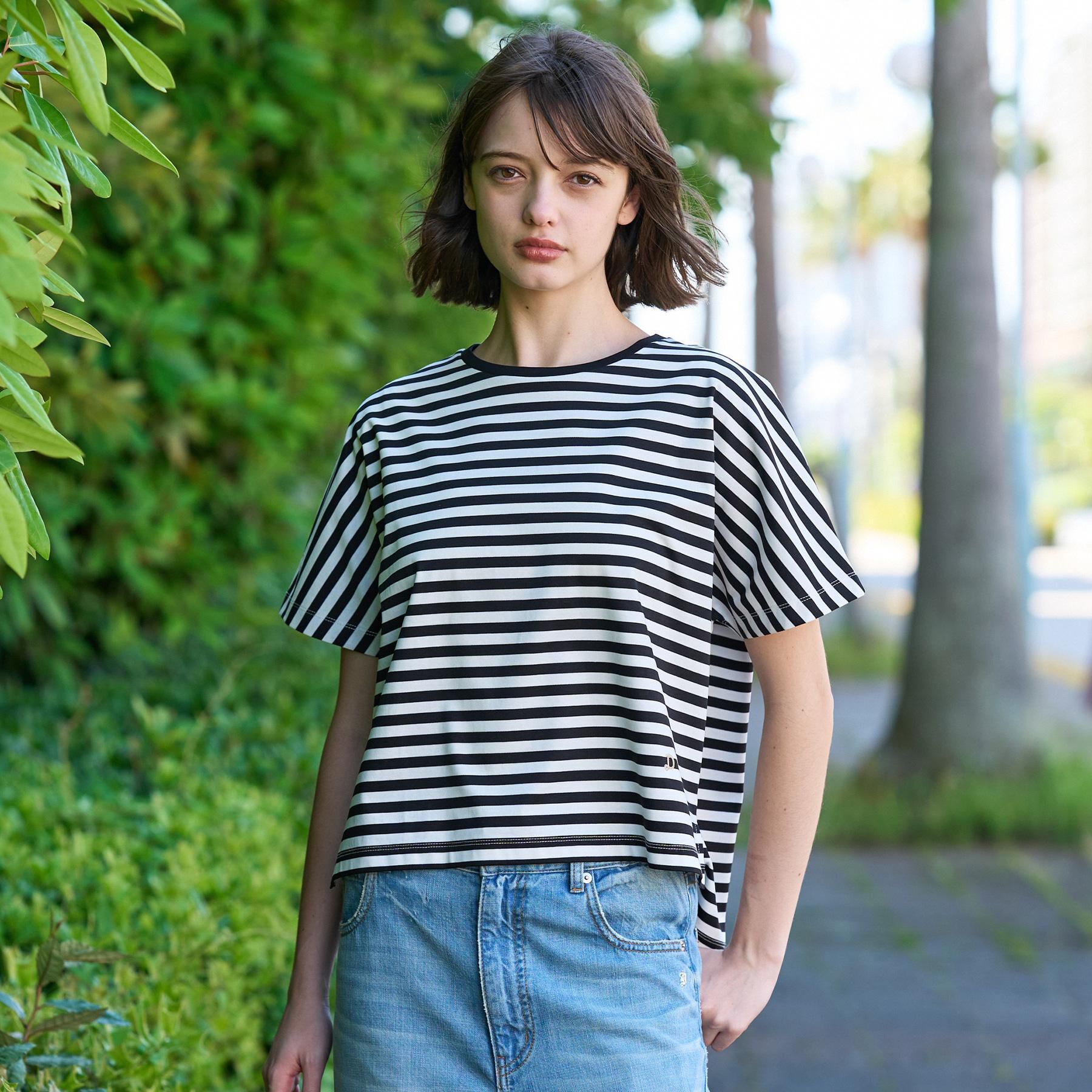 DRESSTERIOR「【接触冷感／抗菌防臭／消臭】アイスクリアコットンドルマンスリーブボーダーTシャツ」|Tシャツ・カットソー|
