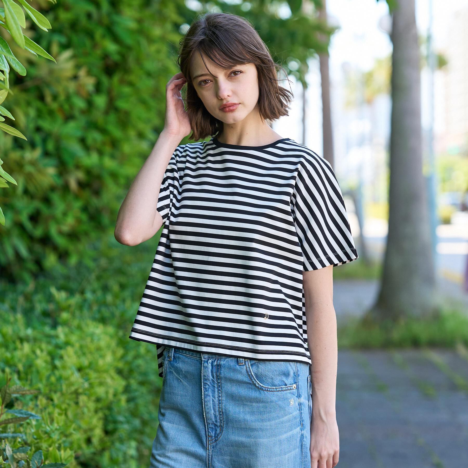 DRESSTERIOR「【接触冷感／抗菌防臭／消臭】アイスクリアコットンドルマンスリーブボーダーTシャツ」|Tシャツ・カットソー|