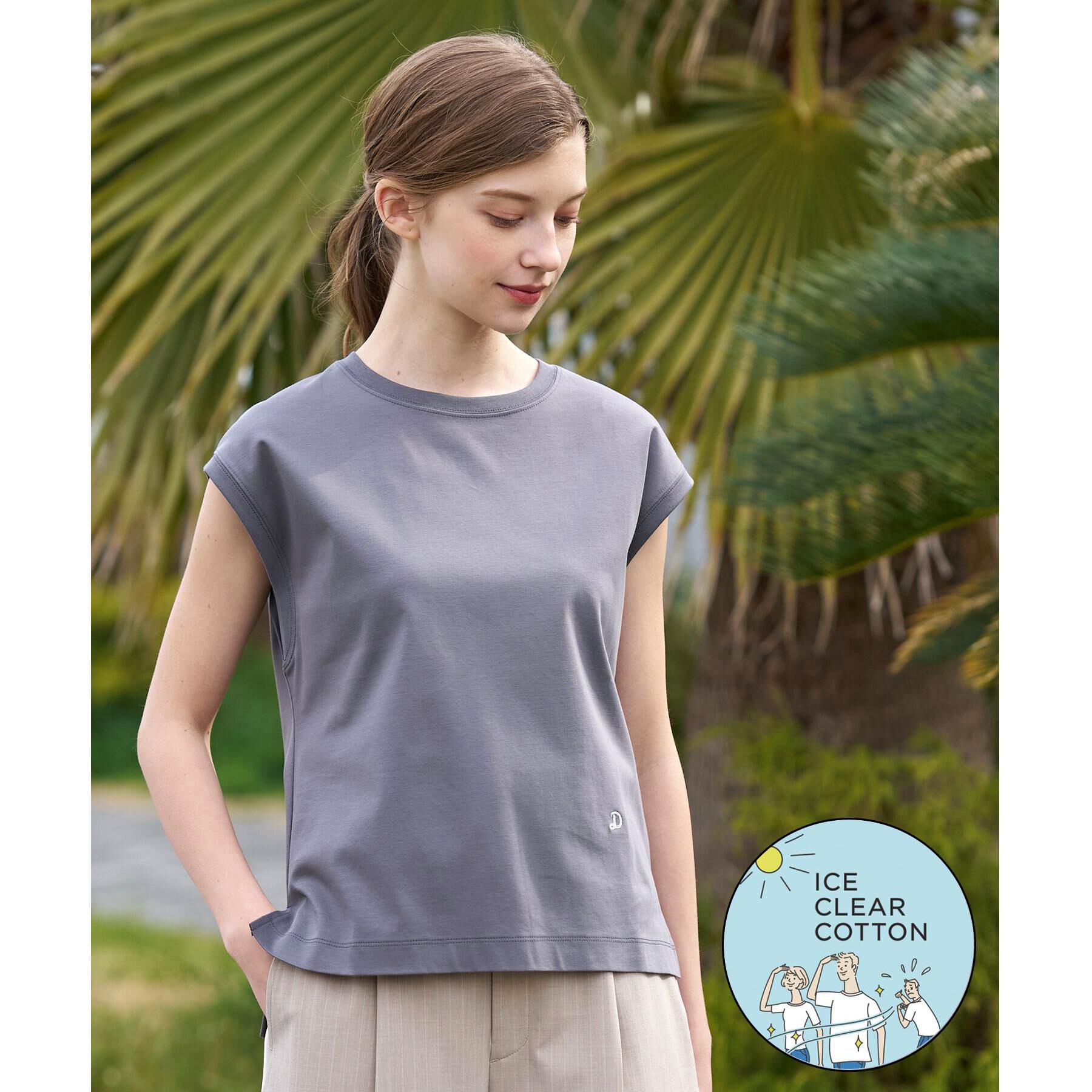 DRESSTERIOR「【接触冷感／抗菌防臭／消臭】アイスクリアコットンフレンチスリーブT」|Tシャツ・カットソー|チャコールグレー(0