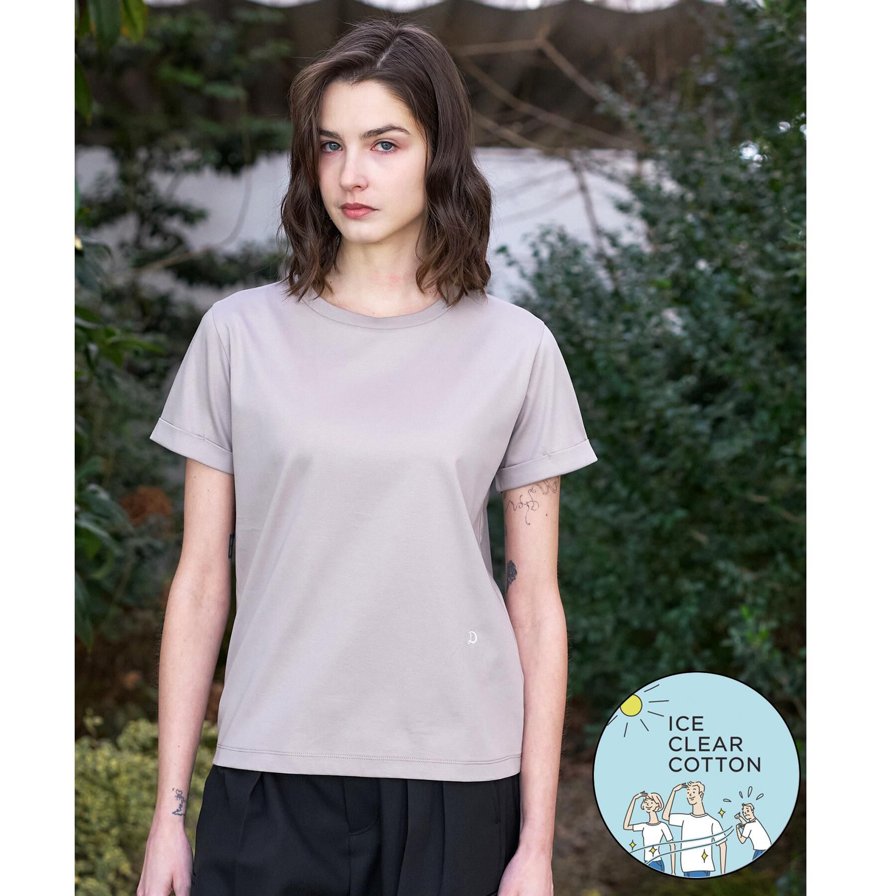DRESSTERIOR「【接触冷感／抗菌防臭／消臭】アイスクリアコットン ターンナップT」|Tシャツ・カットソー|ベージュ(052)