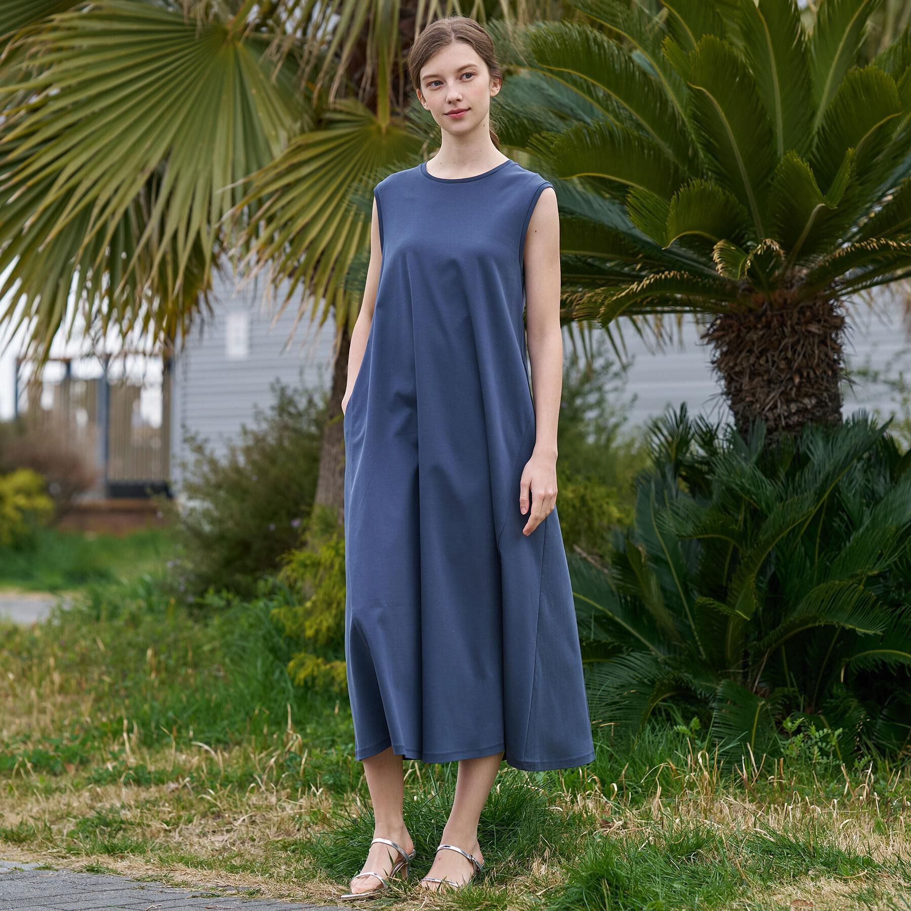 DRESSTERIOR「【接触冷感／抗菌防臭／消臭/ウォッシャブル】アイスクリアコットン フレンチスリーブワンピース」|ワンピース|