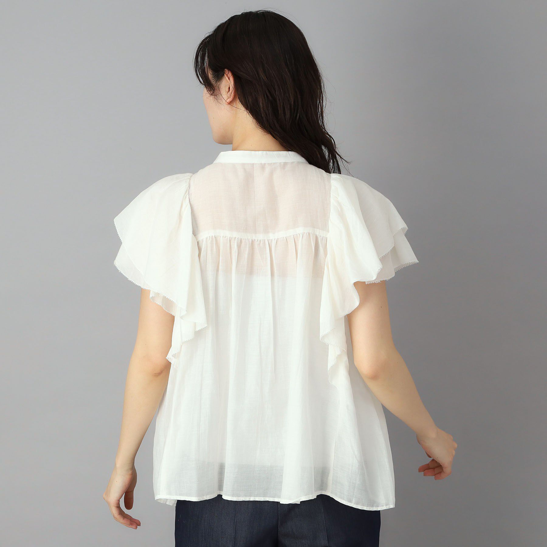 DRESSTERIOR「コットンシルク ラッフルスリーブ ブラウス」|シャツ・ブラウス|