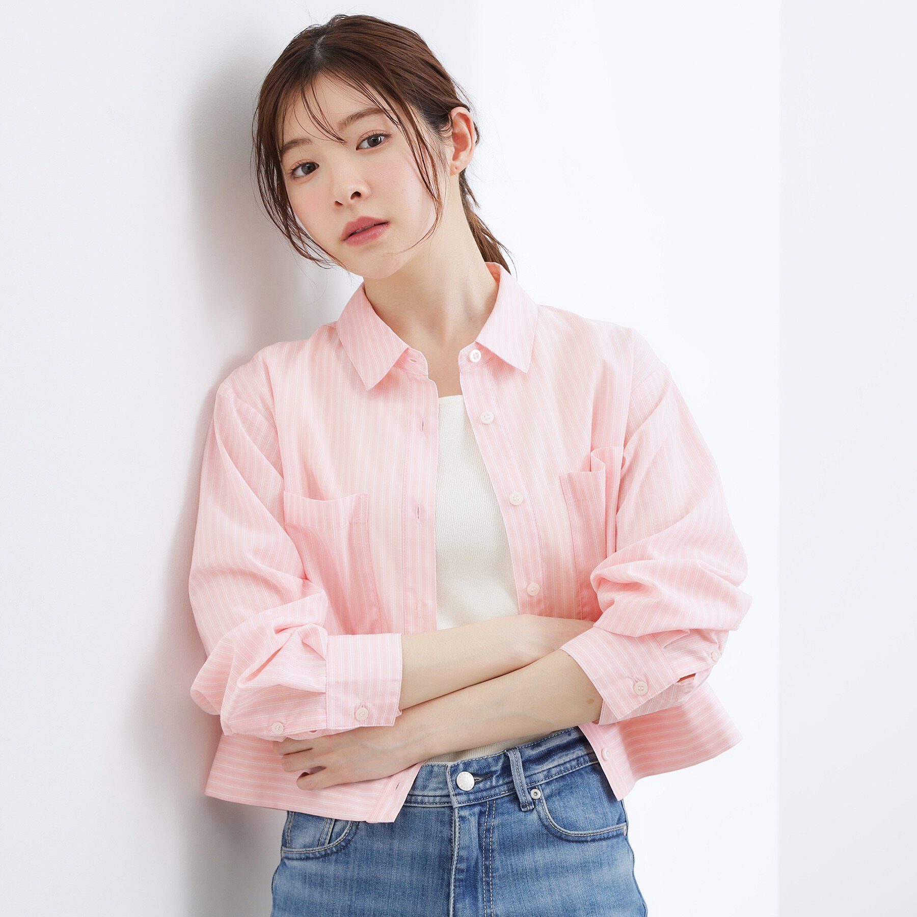 grove「【貴島明日香さん着用／イージーケア／接触冷感】麻混クロップドシャツ」|シャツ・ブラウス|
