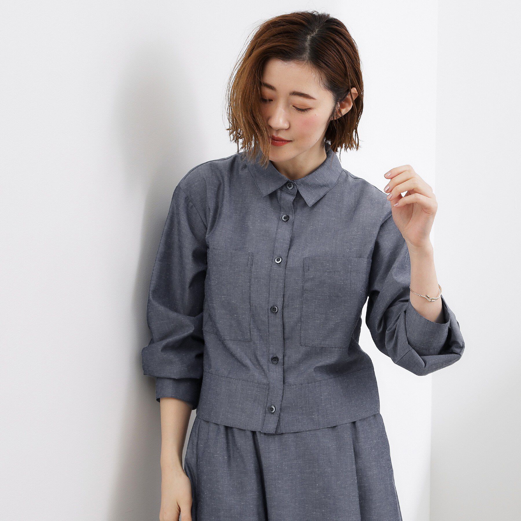 grove「【貴島明日香さん着用／イージーケア／接触冷感】麻混クロップドシャツ」|シャツ・ブラウス|