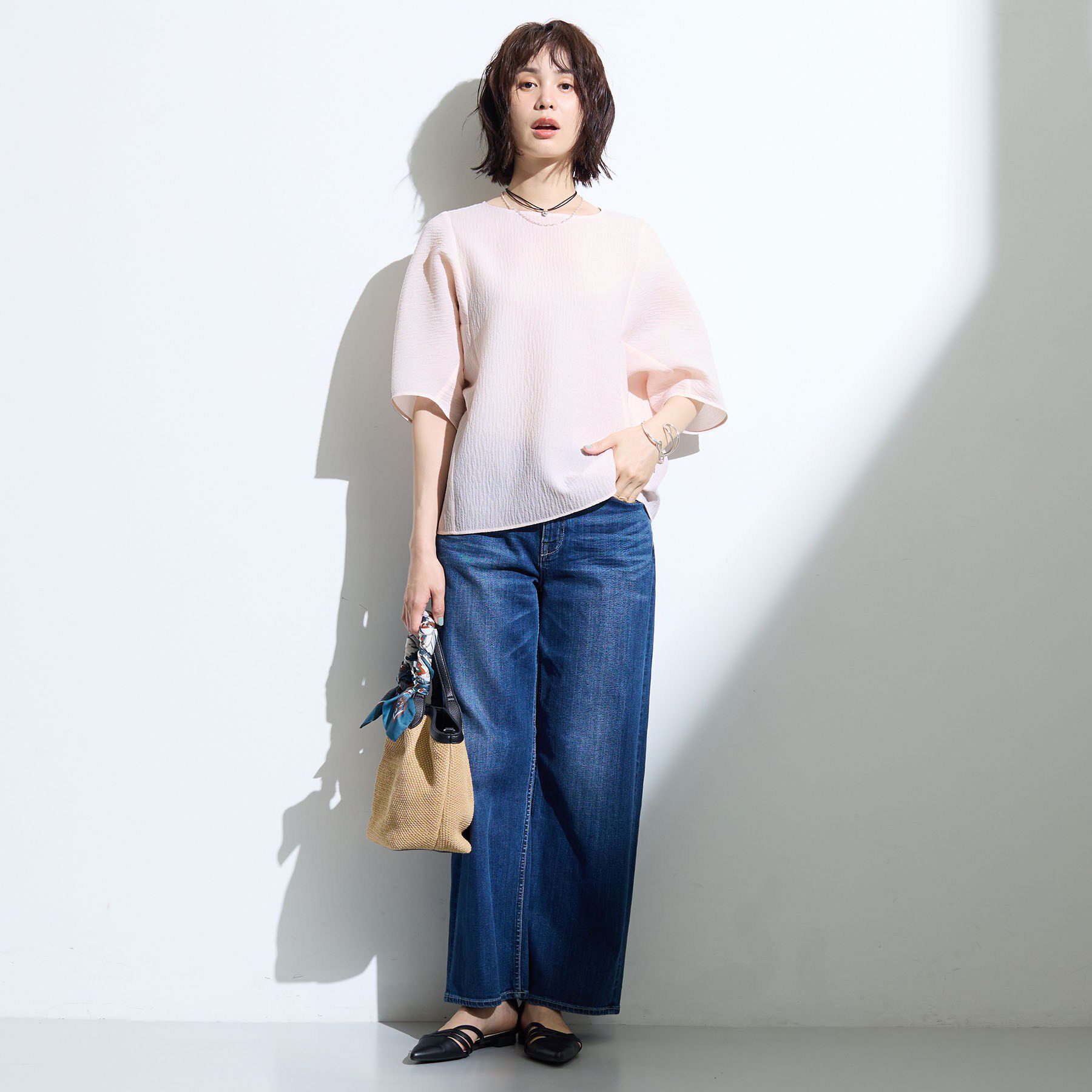 INDIVI「【華奢見え】ジャカード ドルマントップス」|Tシャツ・カットソー|