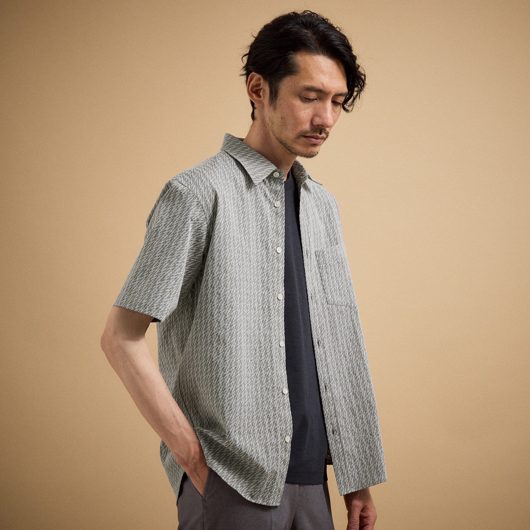 TAKEO KIKUCHI「播州織り 千鳥 半袖シャツ」|シャツ・ブラウス|