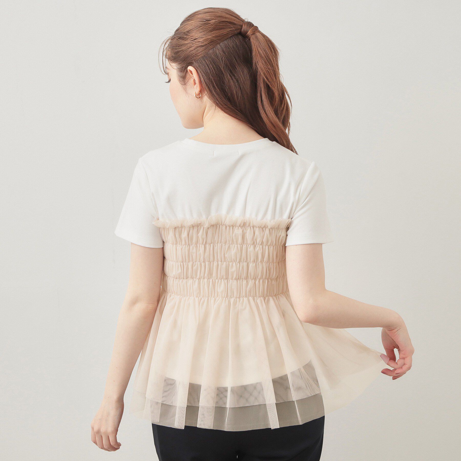 index「チュールペプラムトップス【洗濯機OK／接触冷感／UVケア】」|Tシャツ・カットソー|