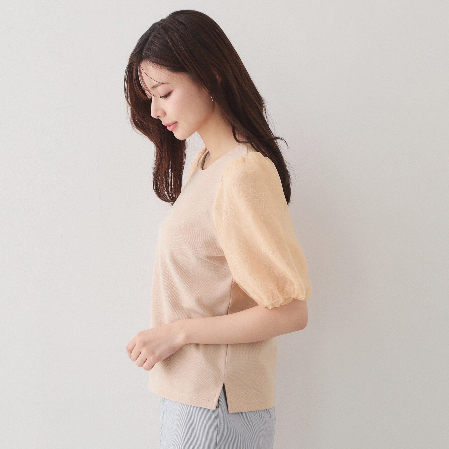 index「【接触冷感／UVケア】シアーバルーンスリーブトップス《洗濯機OK》」|Tシャツ・カットソー|