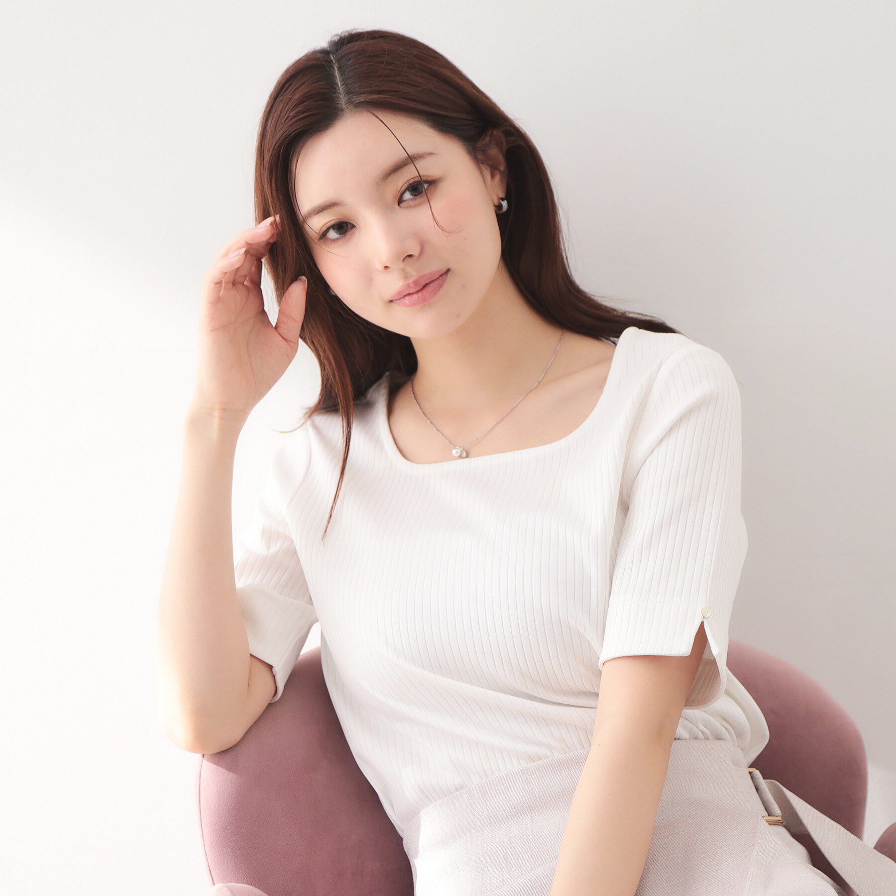 index「【接触冷感】スクエアネックワイドリブトップス《UVケア/洗濯機OK》」|Tシャツ・カットソー|オフホワイト(003