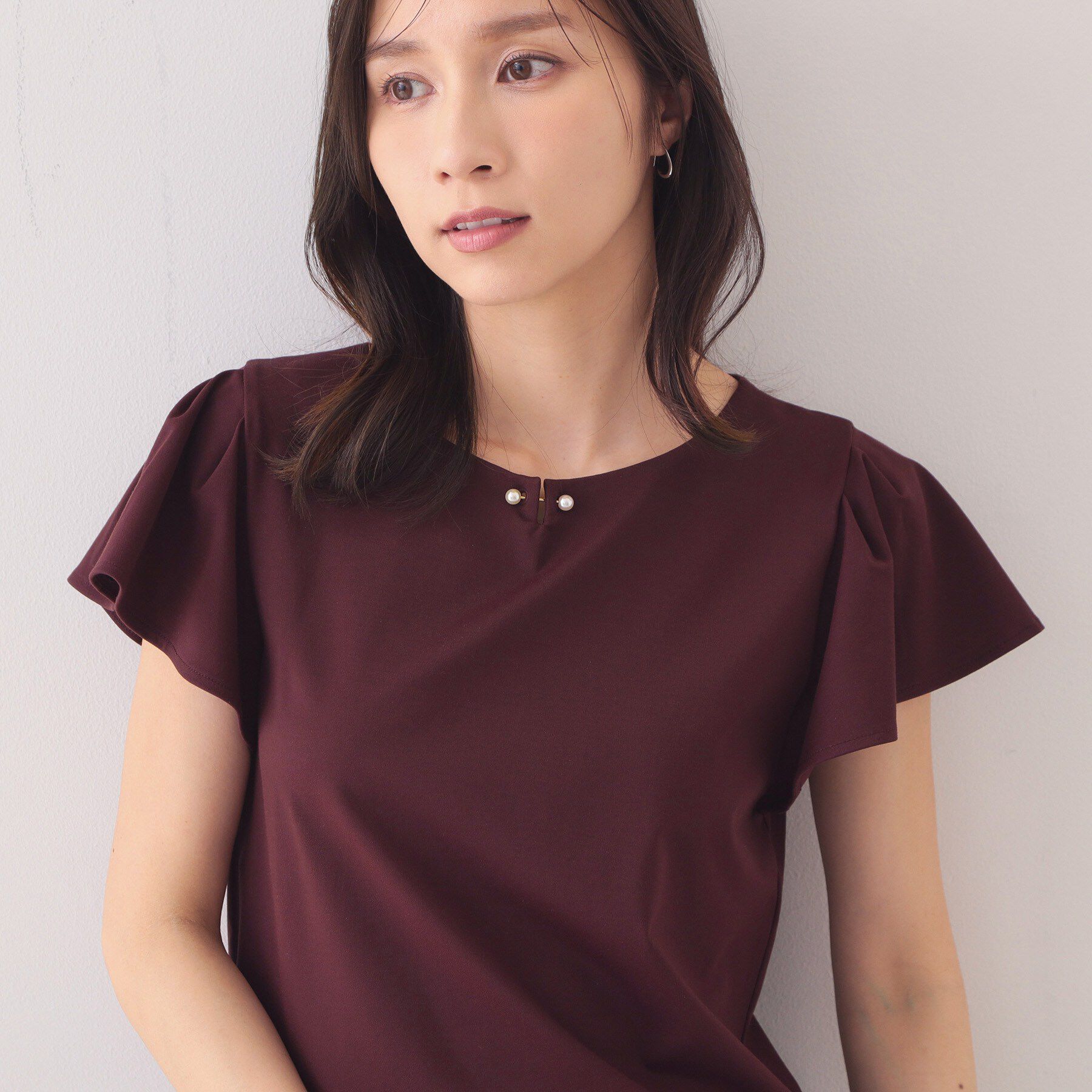 index「【接触冷感】フリルフレンチスリーブトップス《UVケア／洗濯機OK》」|Tシャツ・カットソー|