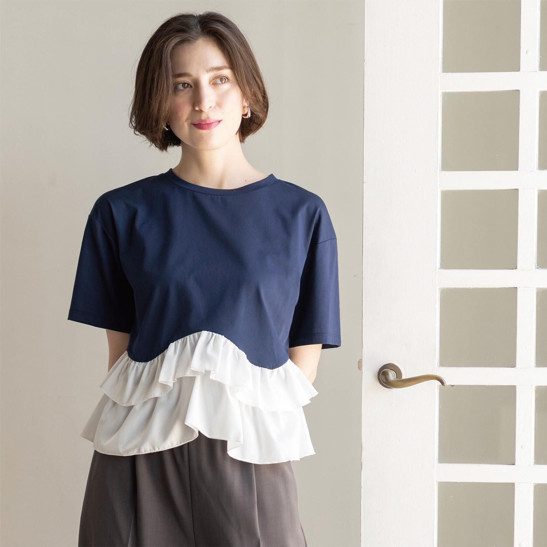 OPAQUE.CLIP「裾フリルドッキングTシャツ【洗濯機OK】」|Tシャツ・カットソー|
