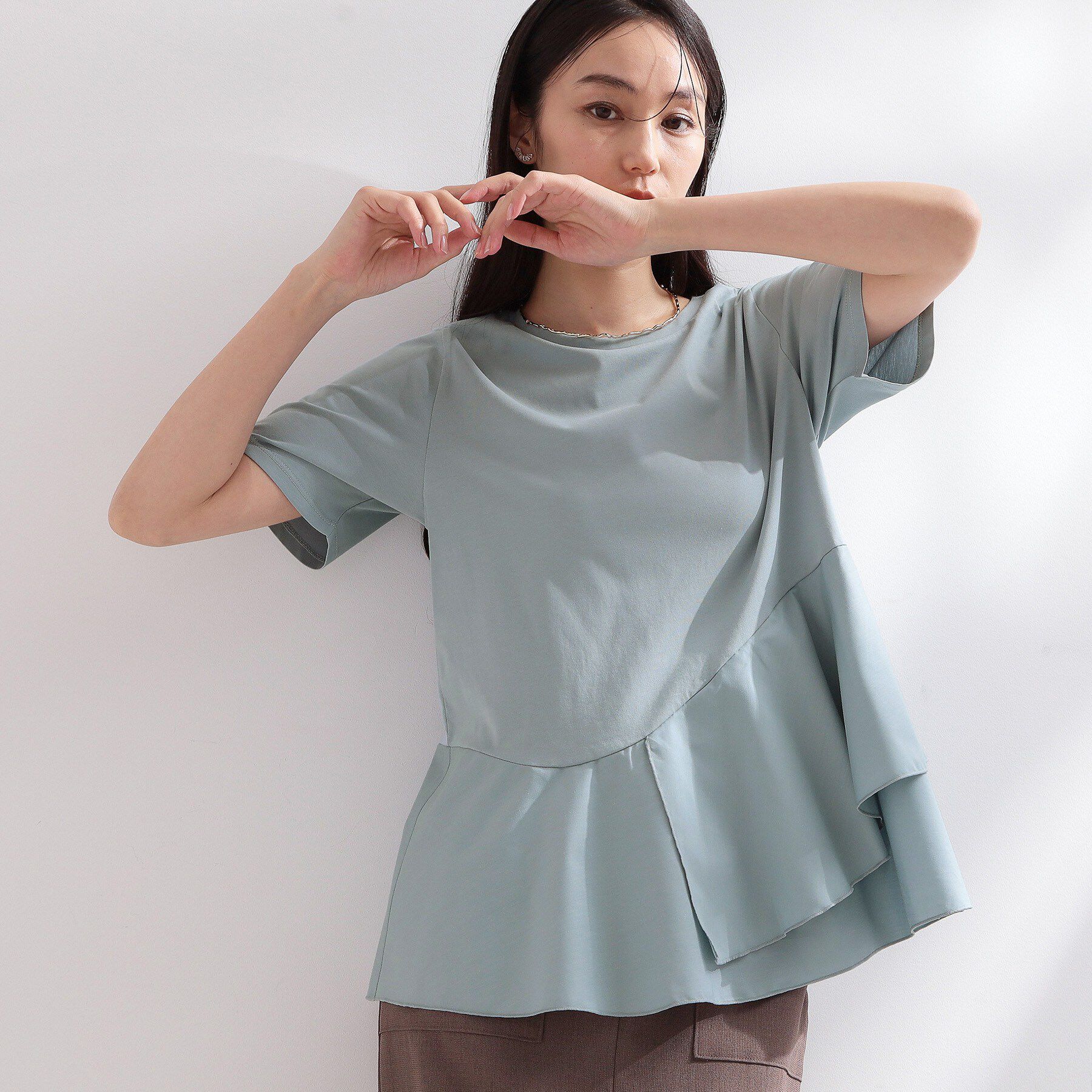 OPAQUE.CLIP「ペプラムドッキングカットソー【洗濯機OK】」|Tシャツ・カットソー|ブルー(091)