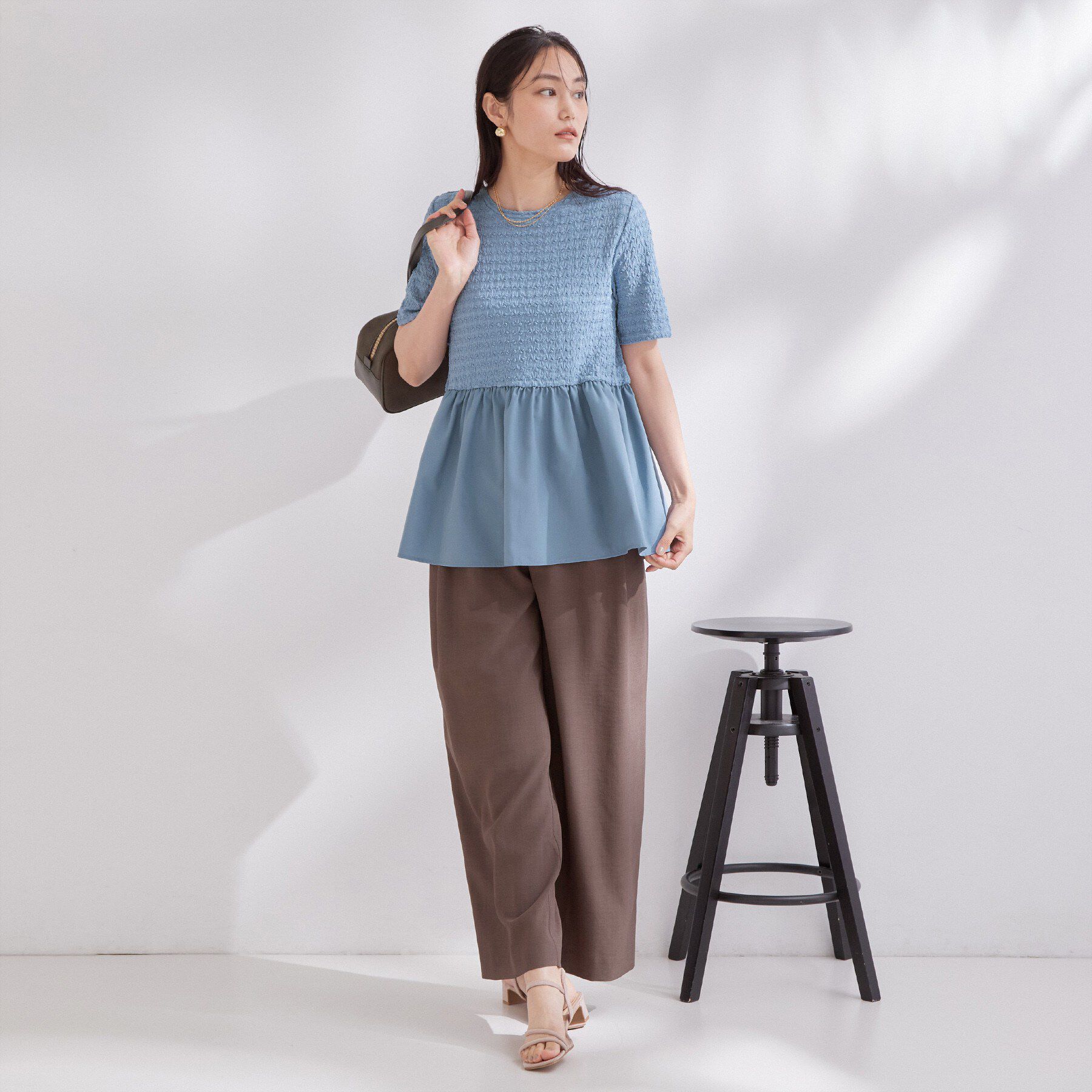 OPAQUE.CLIP「ジャカードドッキング ペプラムカットソー【洗濯機OK】」|Tシャツ・カットソー|