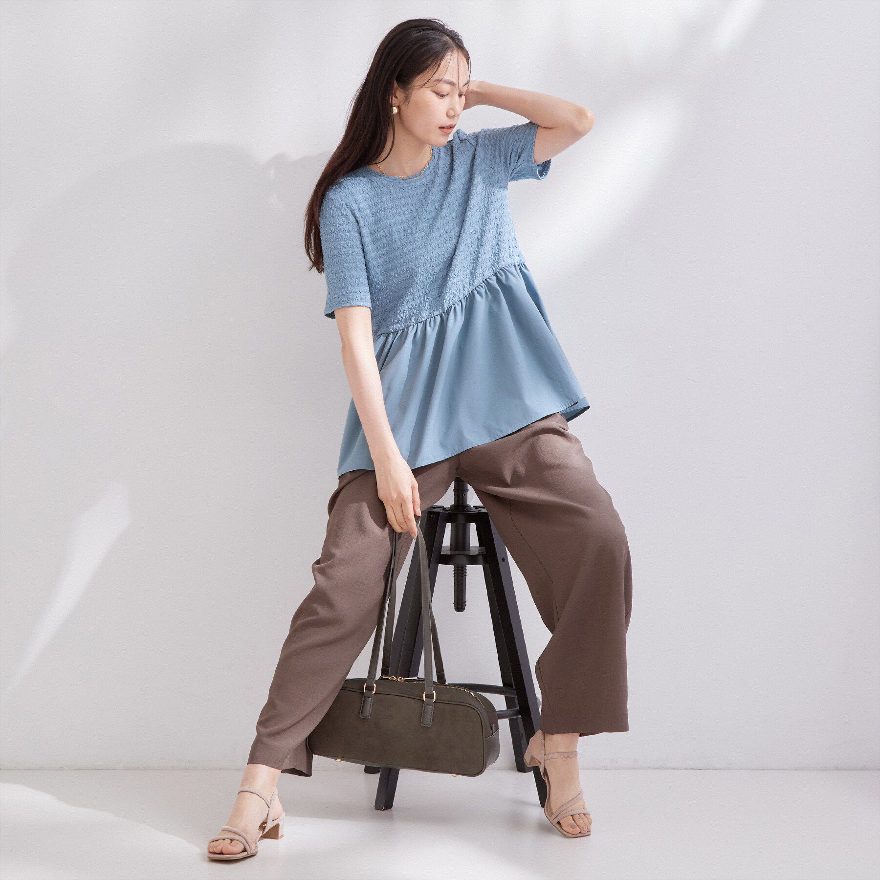 OPAQUE.CLIP「ジャカードドッキング ペプラムカットソー【洗濯機OK】」|Tシャツ・カットソー|