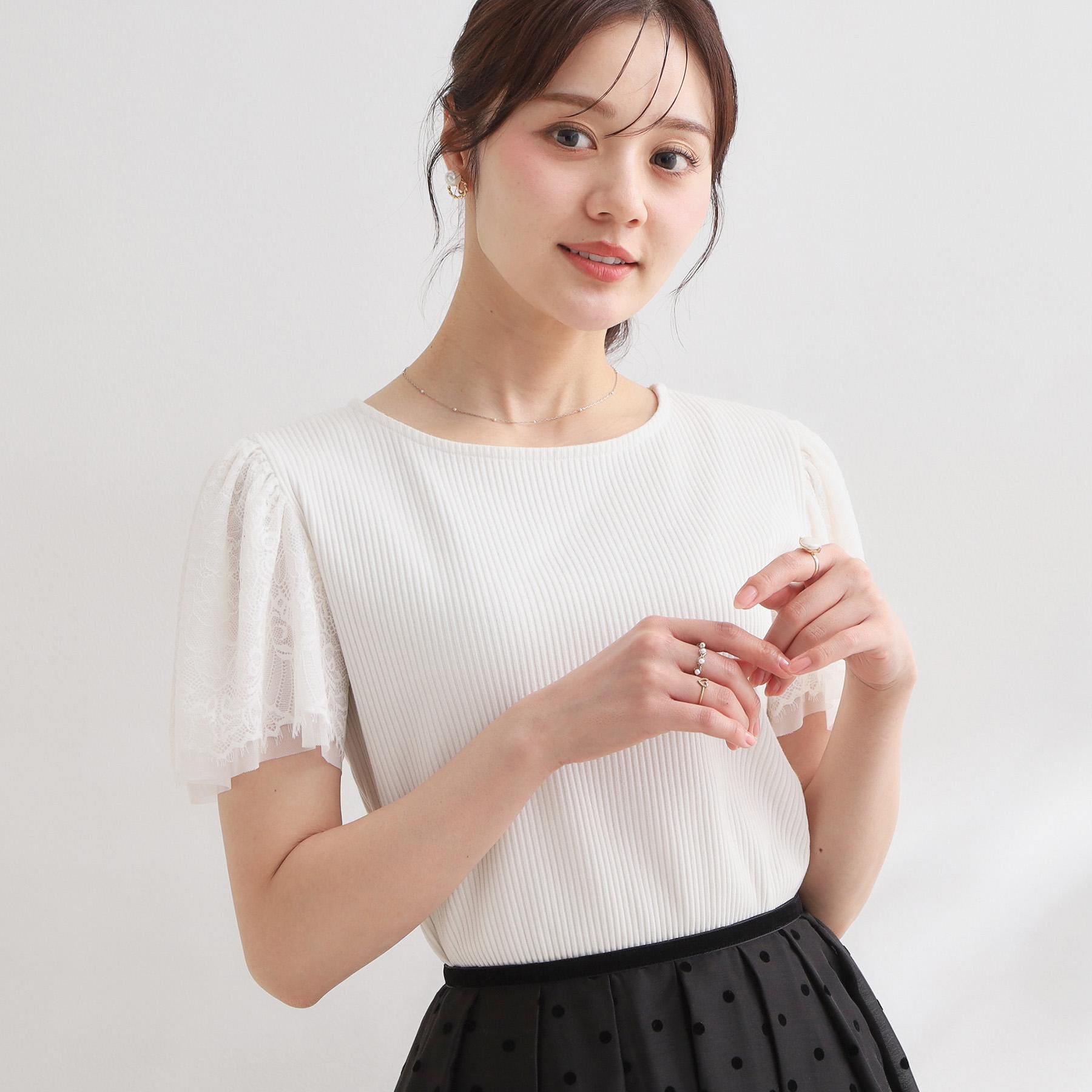Couture broach「【洗える】袖レース テレコトップス」|Tシャツ・カットソー|