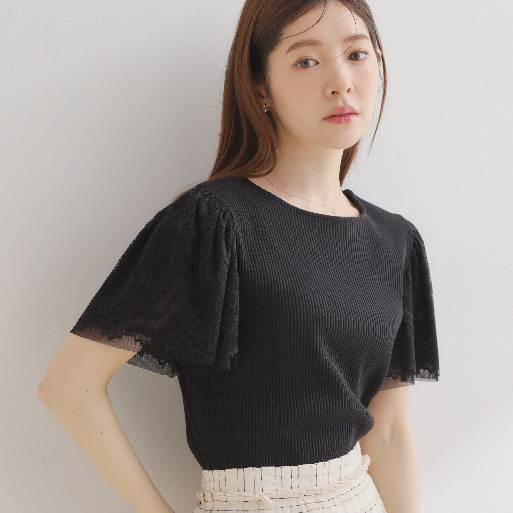 Couture broach「【洗える】袖レース テレコトップス」|Tシャツ・カットソー|