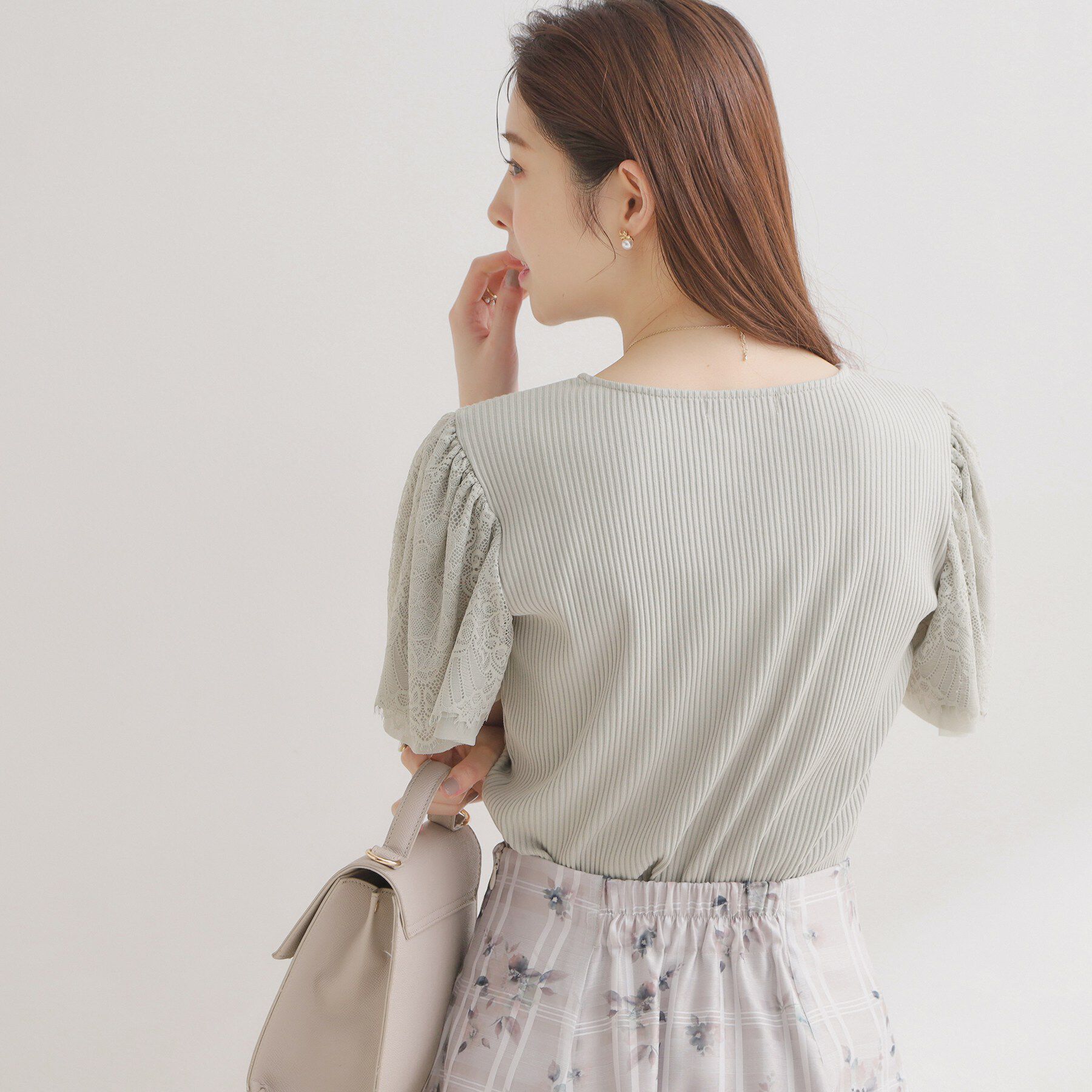 Couture broach「【洗える】袖レース テレコトップス」|Tシャツ・カットソー|