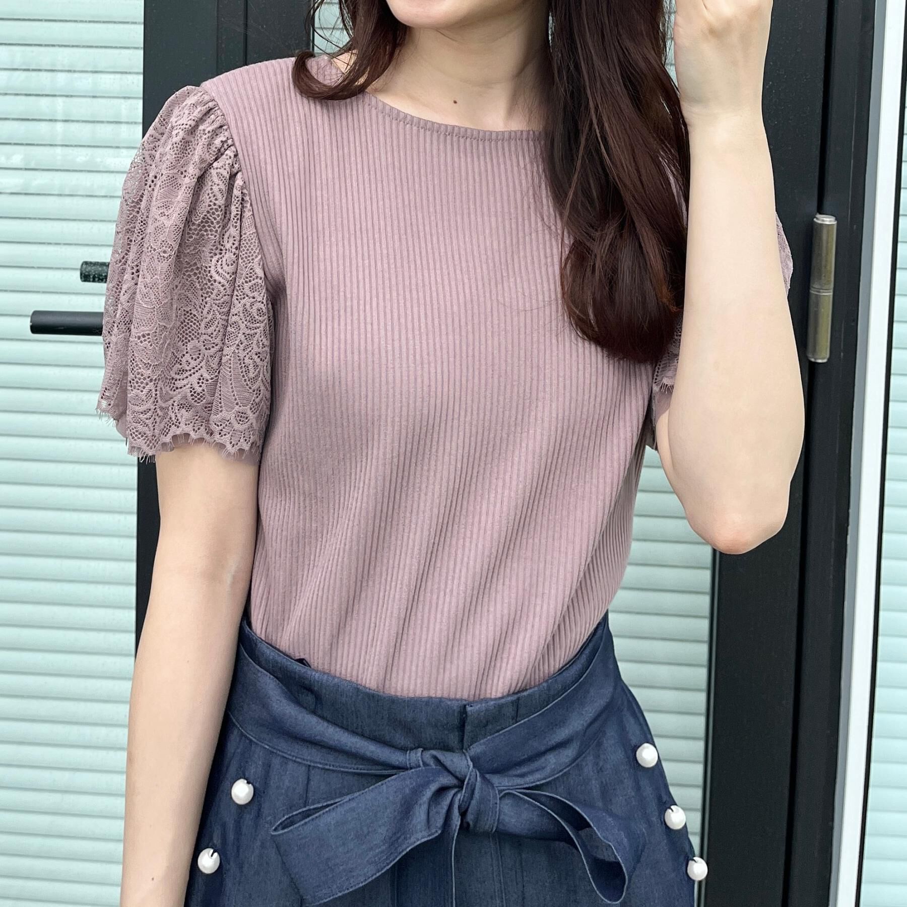 Couture broach「【洗える】袖レース テレコトップス」|Tシャツ・カットソー|