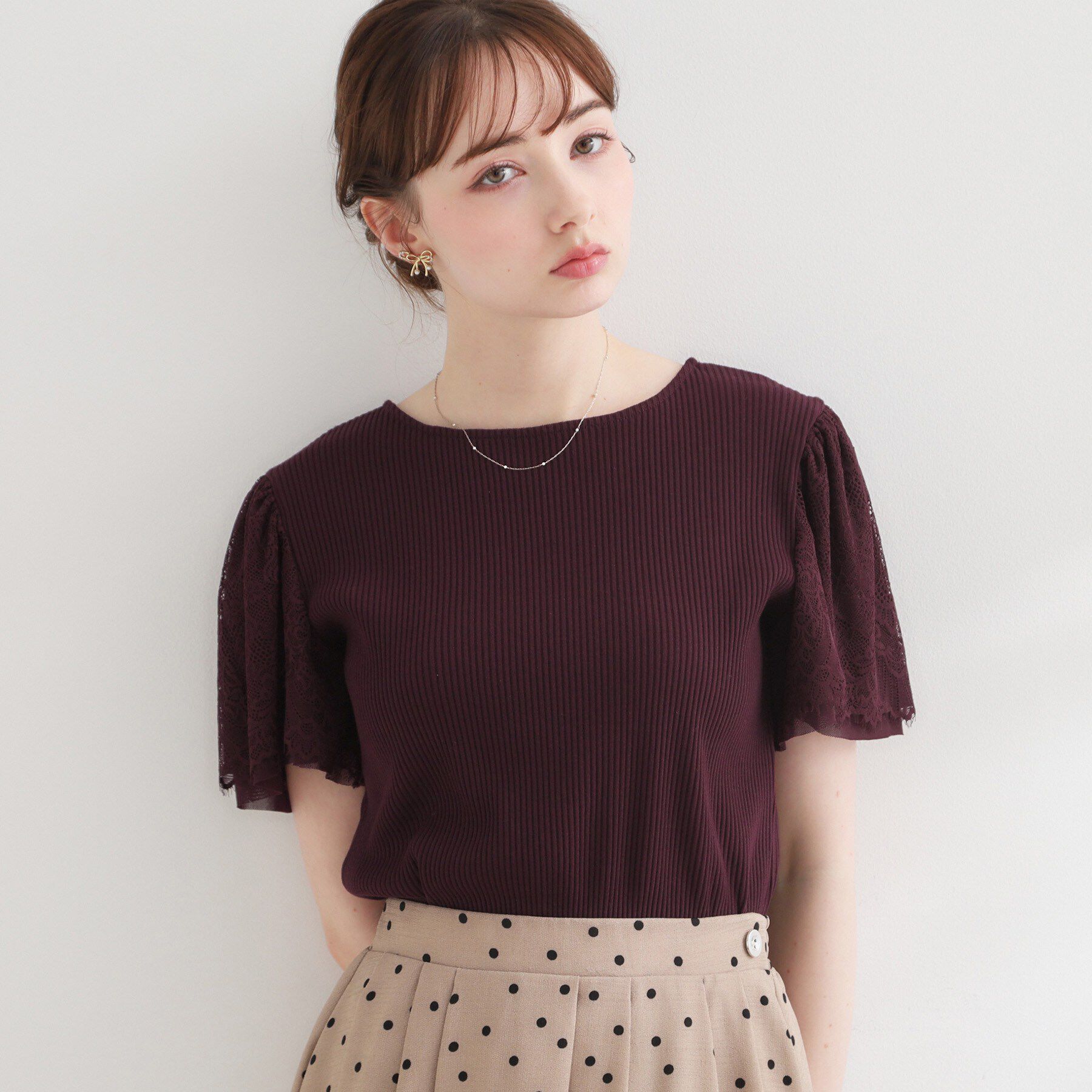 Couture broach「【洗える】袖レース テレコトップス」|Tシャツ・カットソー|