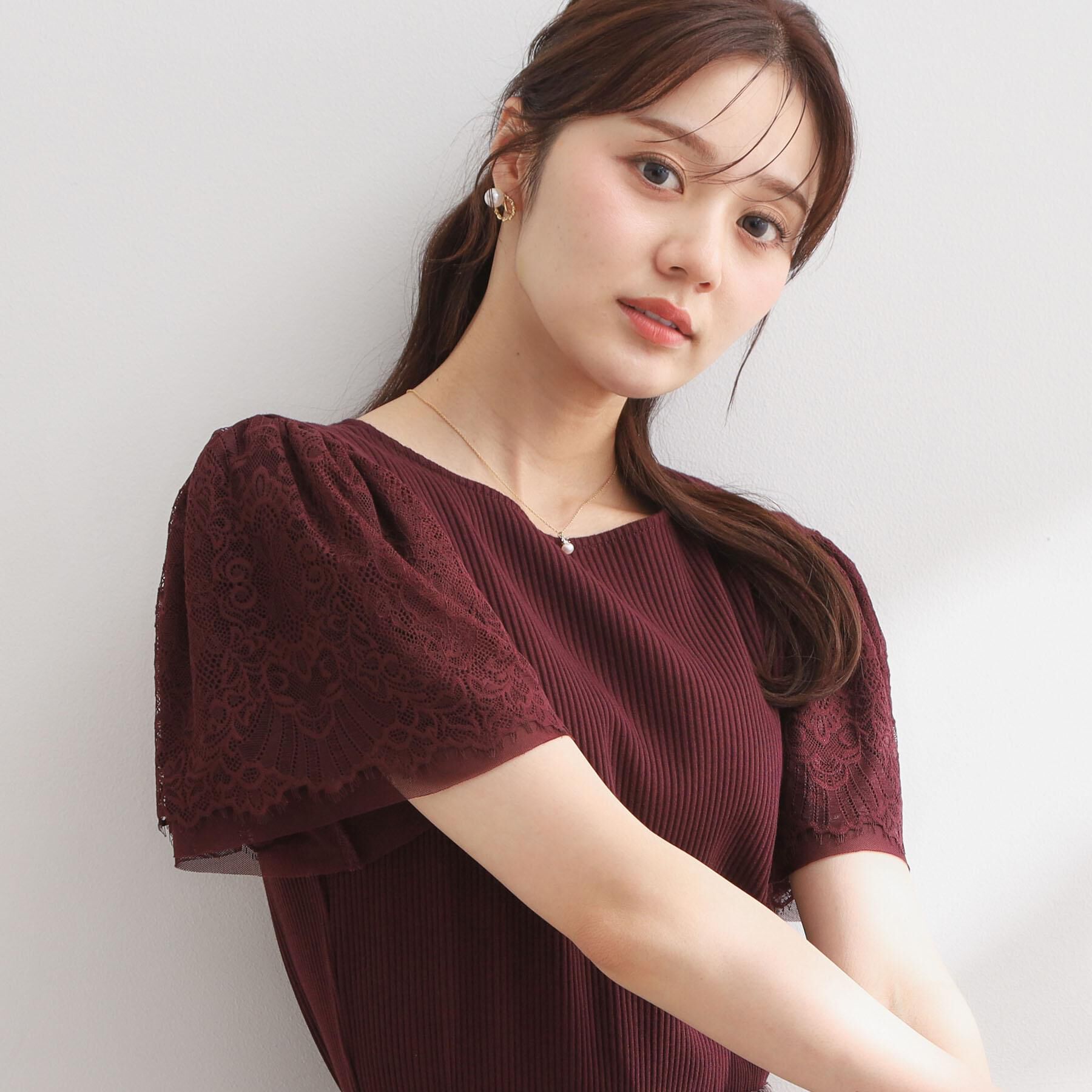 Couture broach「【洗える】袖レース テレコトップス」|Tシャツ・カットソー|