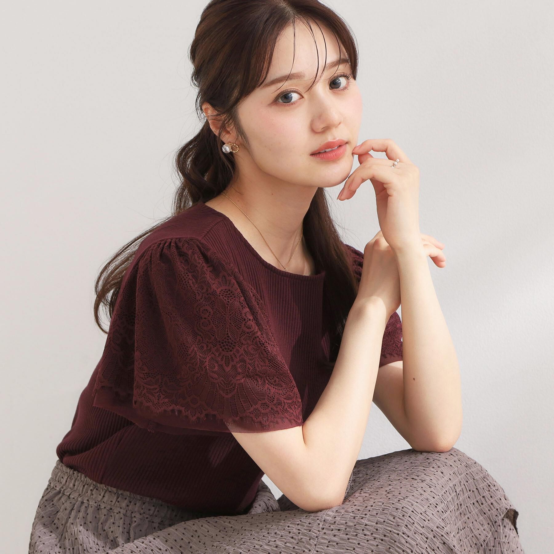Couture broach「【洗える】袖レース テレコトップス」|Tシャツ・カットソー|