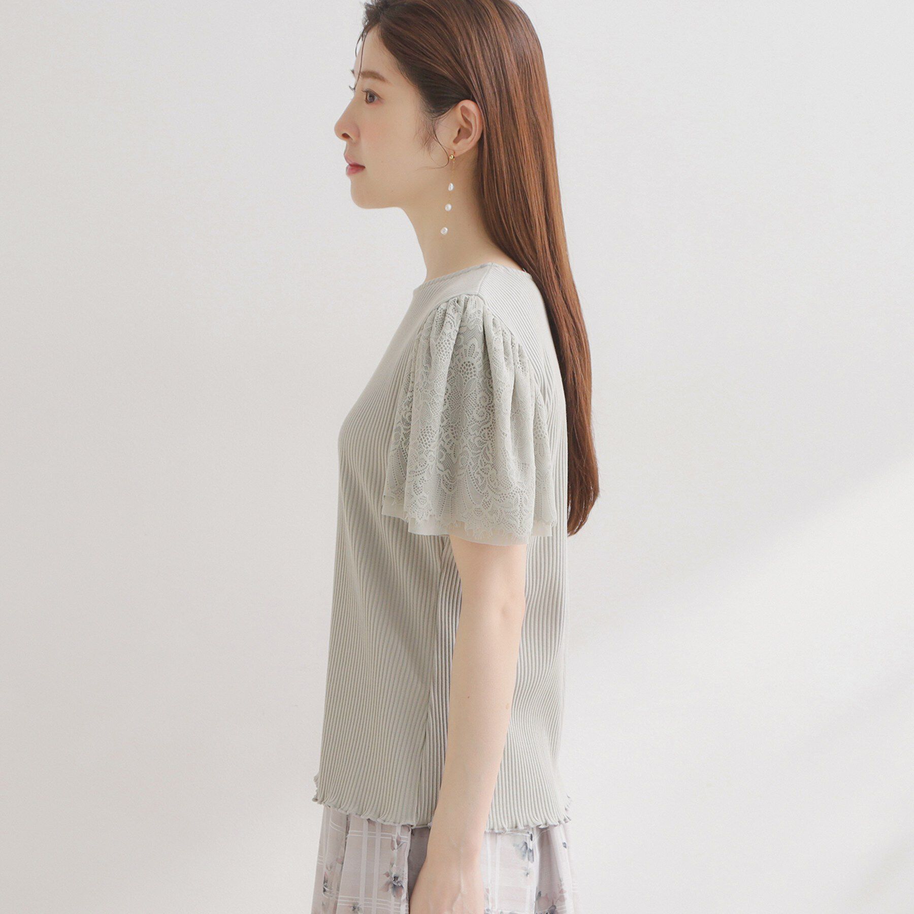 Couture broach「【洗える】袖レース テレコトップス」|Tシャツ・カットソー|
