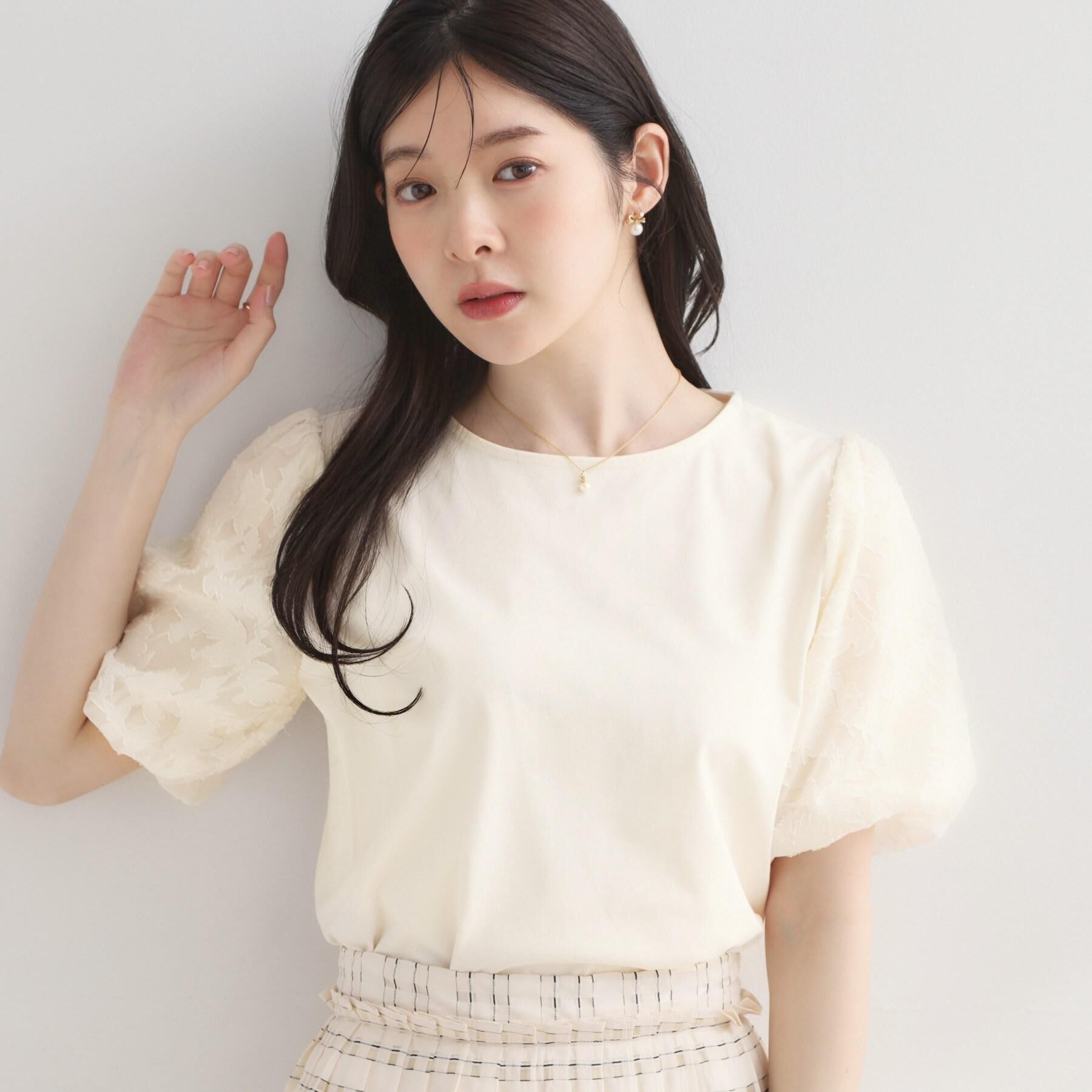 Couture broach「【接触冷感・UVカット・洗える】バルーンスリーブ トップス」|Tシャツ・カットソー|オフホワイト(003
