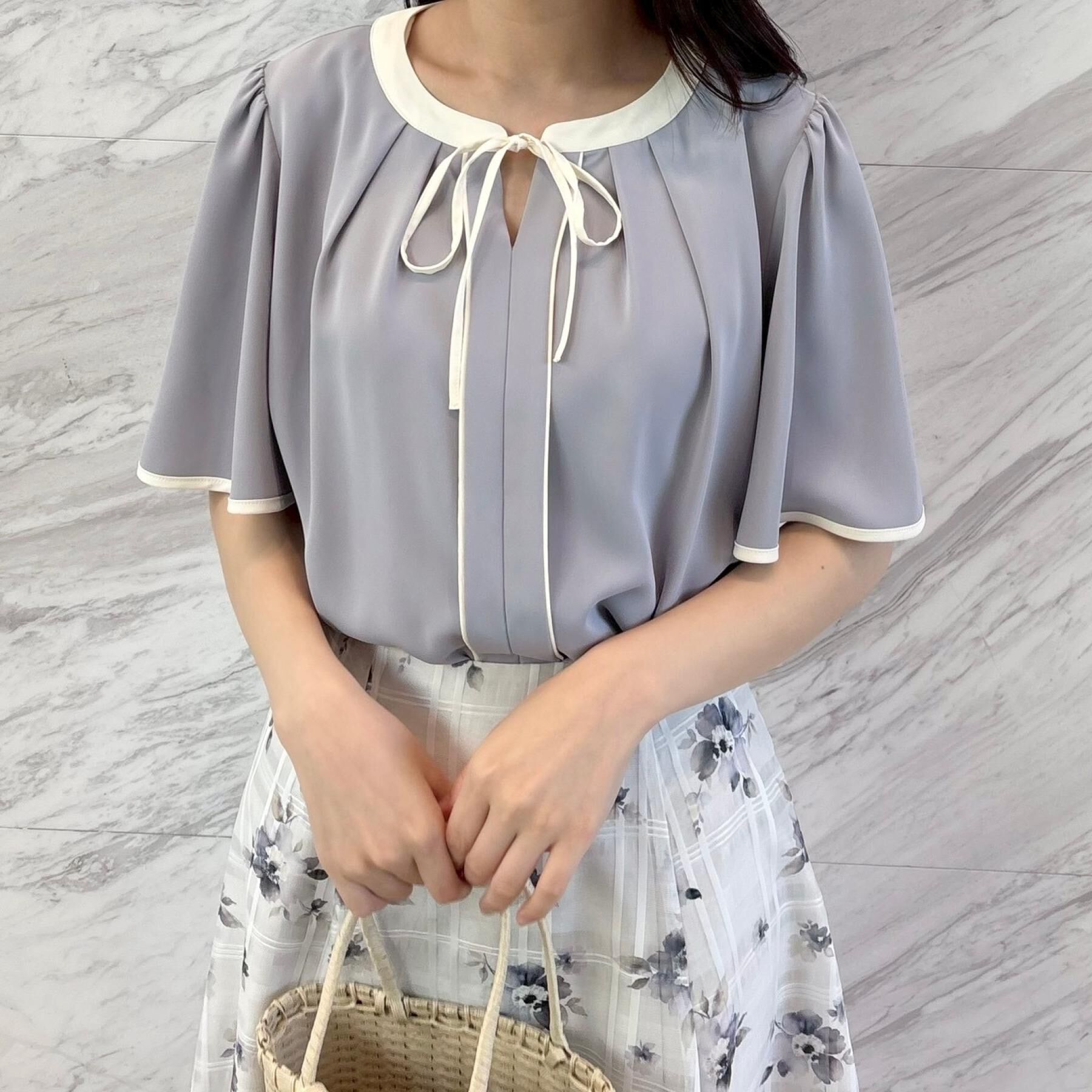 Couture broach「【洗濯機可】配色パイピング ブラウス」|シャツ・ブラウス|
