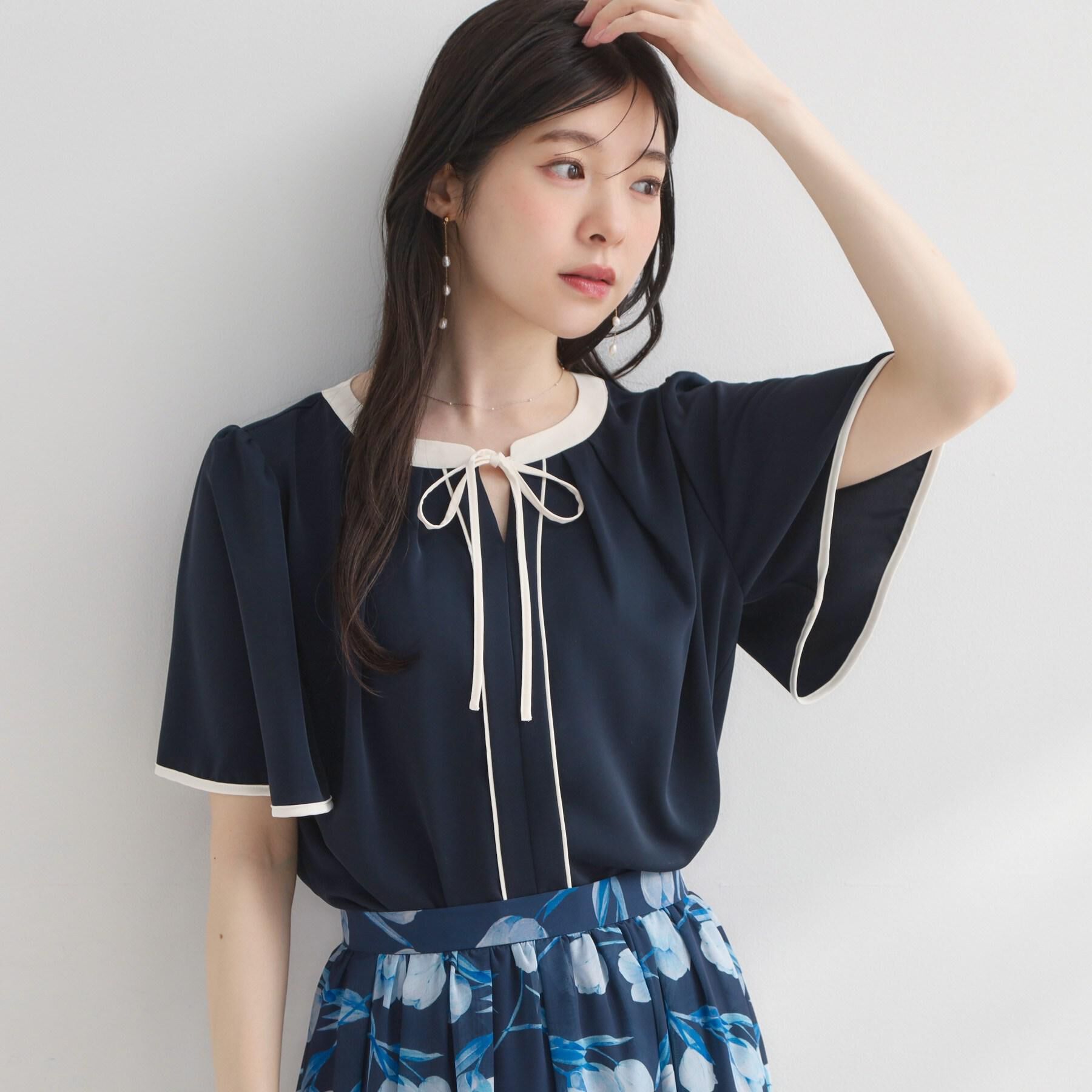 Couture broach「【洗濯機可】配色パイピング ブラウス」|シャツ・ブラウス|