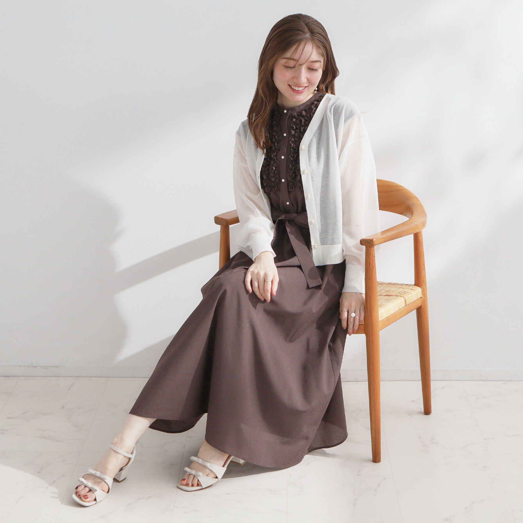 Couture broach「【洗える・パール調釦】愛されシアーカーディガン」|カーディガン|