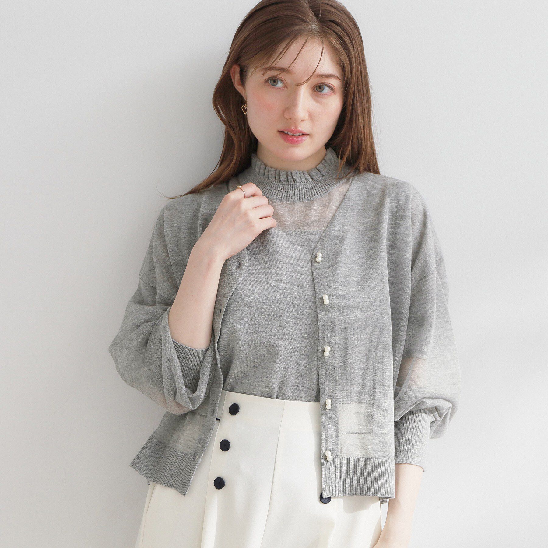 Couture broach「【洗える・パール調釦】愛されシアーカーディガン」|カーディガン|