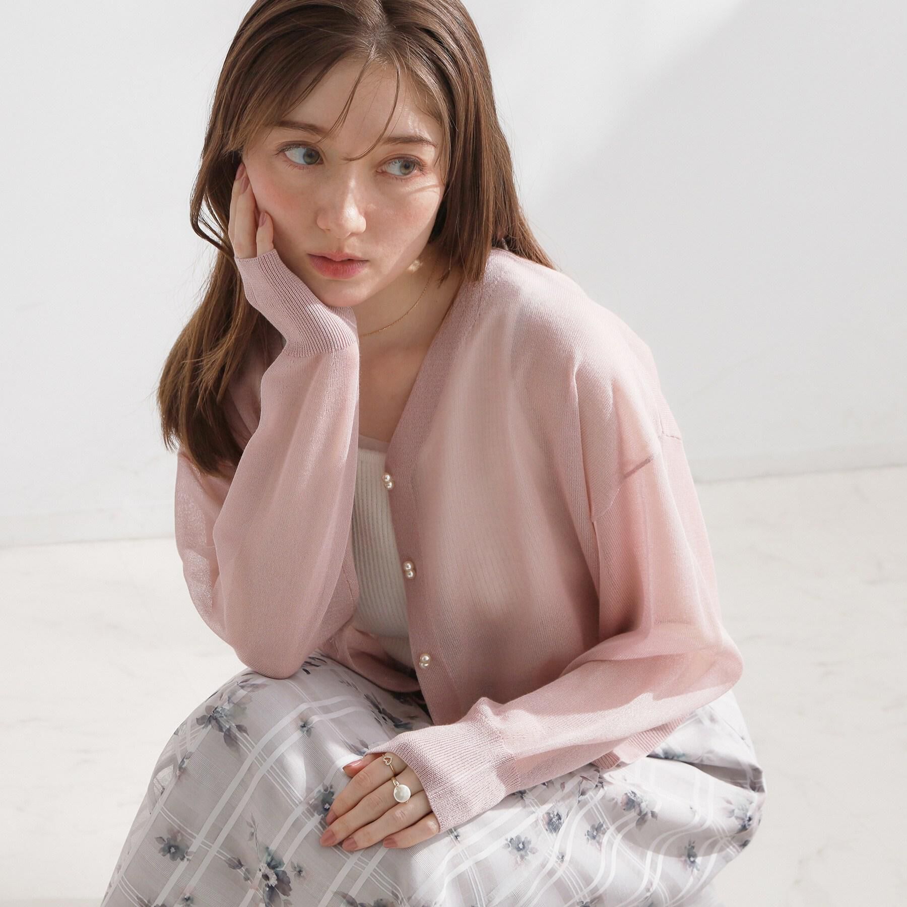Couture broach「【洗える・パール調釦】愛されシアーカーディガン」|カーディガン|